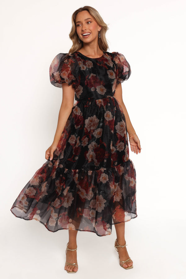 Petal and Pup USA DRESSES Elspeth Midi Dress - Black Floral