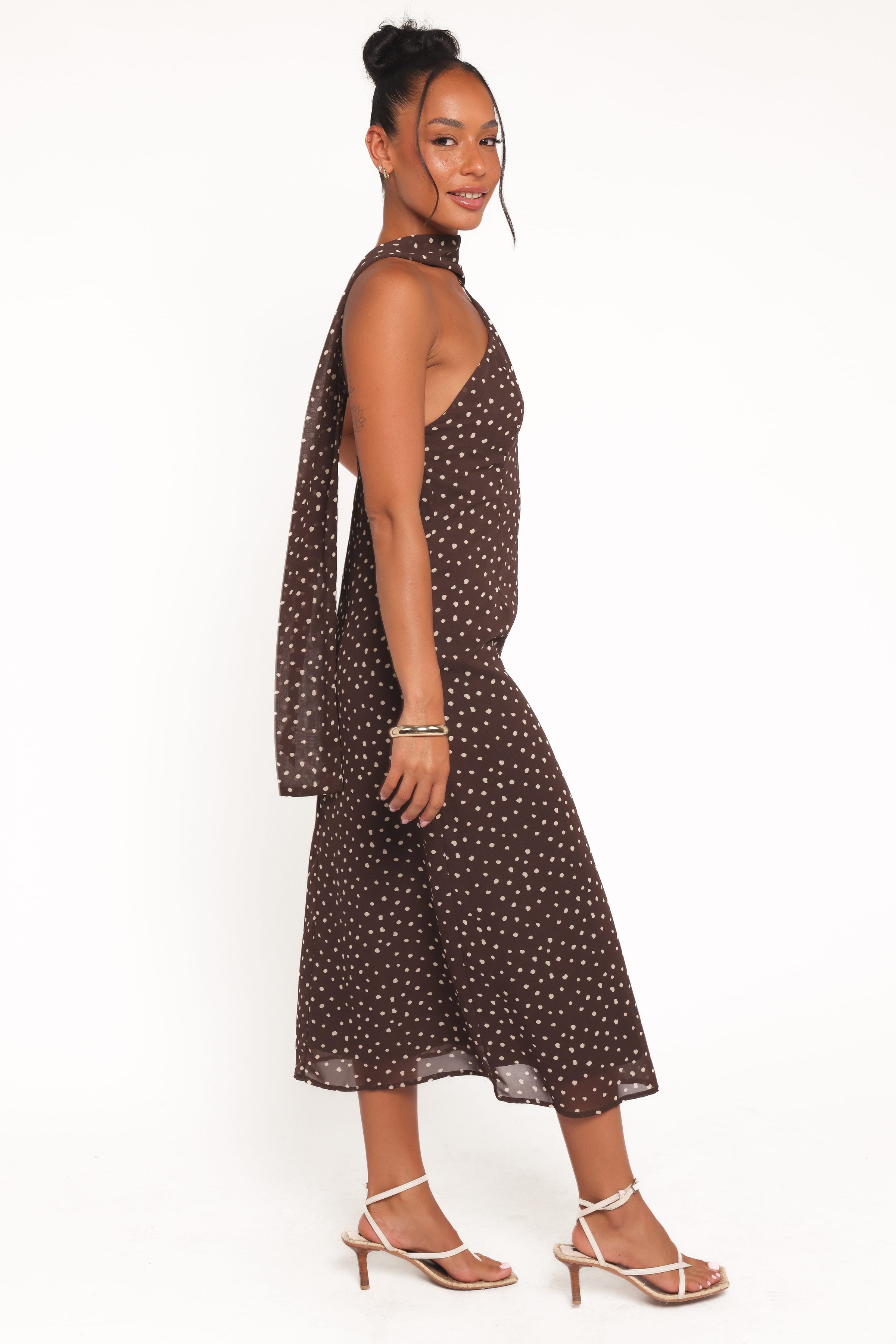 Elva Halterneck Midi Dress - Brown Polka Dot | Petal & Pup USA Elva Halterneck Midi Dress - Brown Polka Dot | Petal & Pup USA
