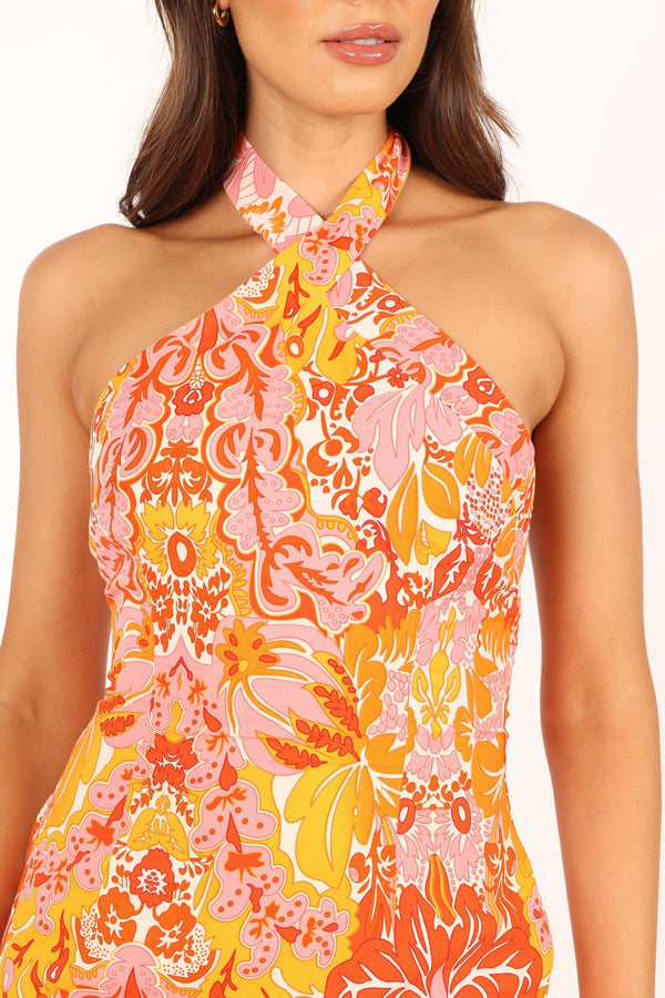 Petal and Pup USA DRESSES Elyse Halterneck Mini Dress - Pink Orange