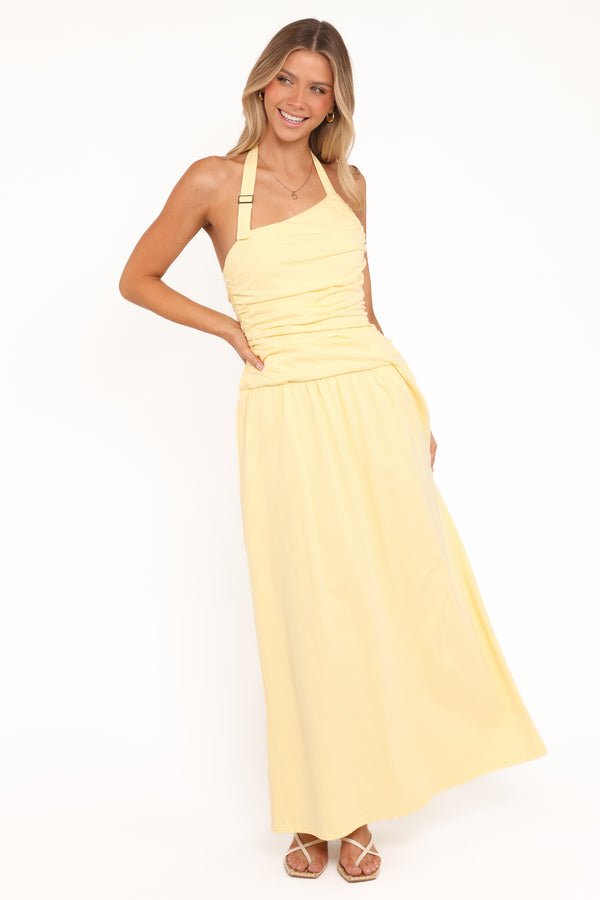 Petal and Pup USA DRESSES Emalia Halter Maxi Dress - Pale Yellow