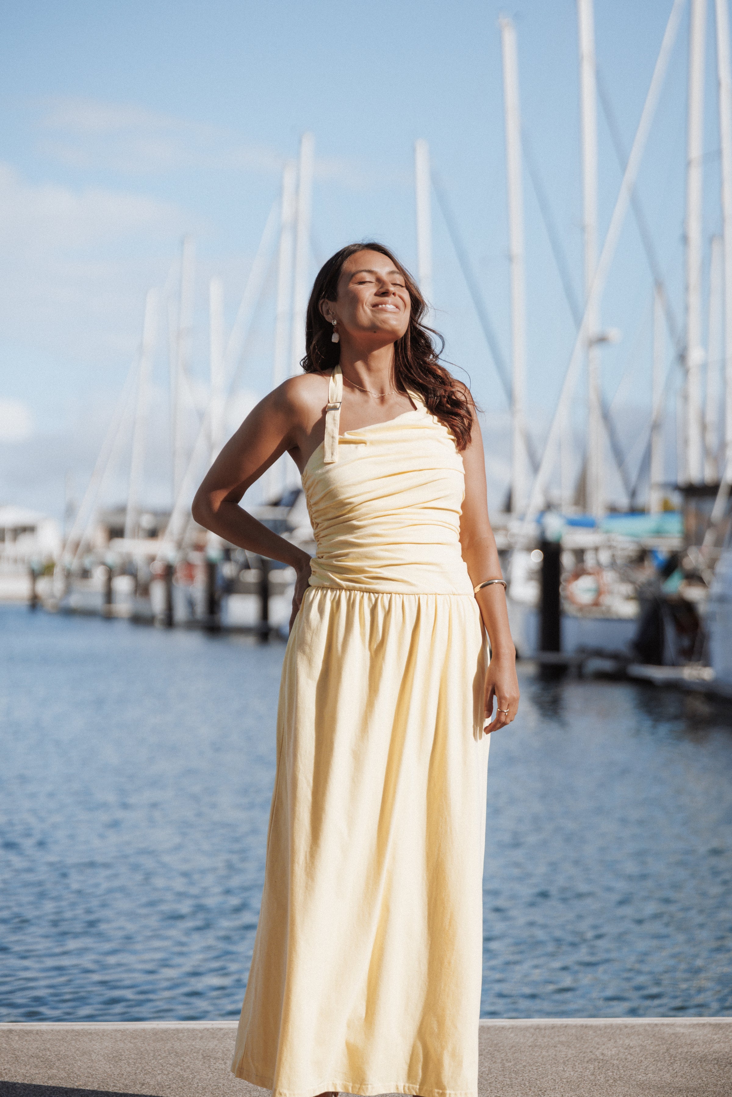Emalia Halter Maxi Dress - Pale Yellow, S, Petal & Pup Emalia Halter Maxi Dress - Pale Yellow, S, Petal & Pup