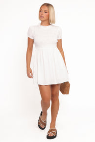 Petal and Pup USA DRESSES Emari Puff Sleeve Mini Dress - White