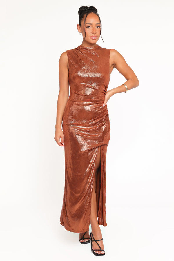 Shania Pleated Maxi Dress - Bronze | Petal & Pup USA Shania Pleated Maxi Dress - Bronze | Petal & Pup USA