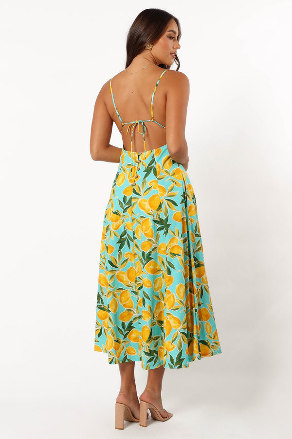 Petal and Pup USA DRESSES Emery Lemon Print Midi Dress - Sky Lemon