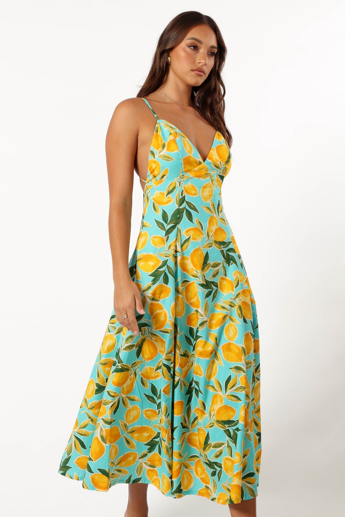 Emery Lemon Print Midi Dress - Sky Lemon | Petal & Pup USA