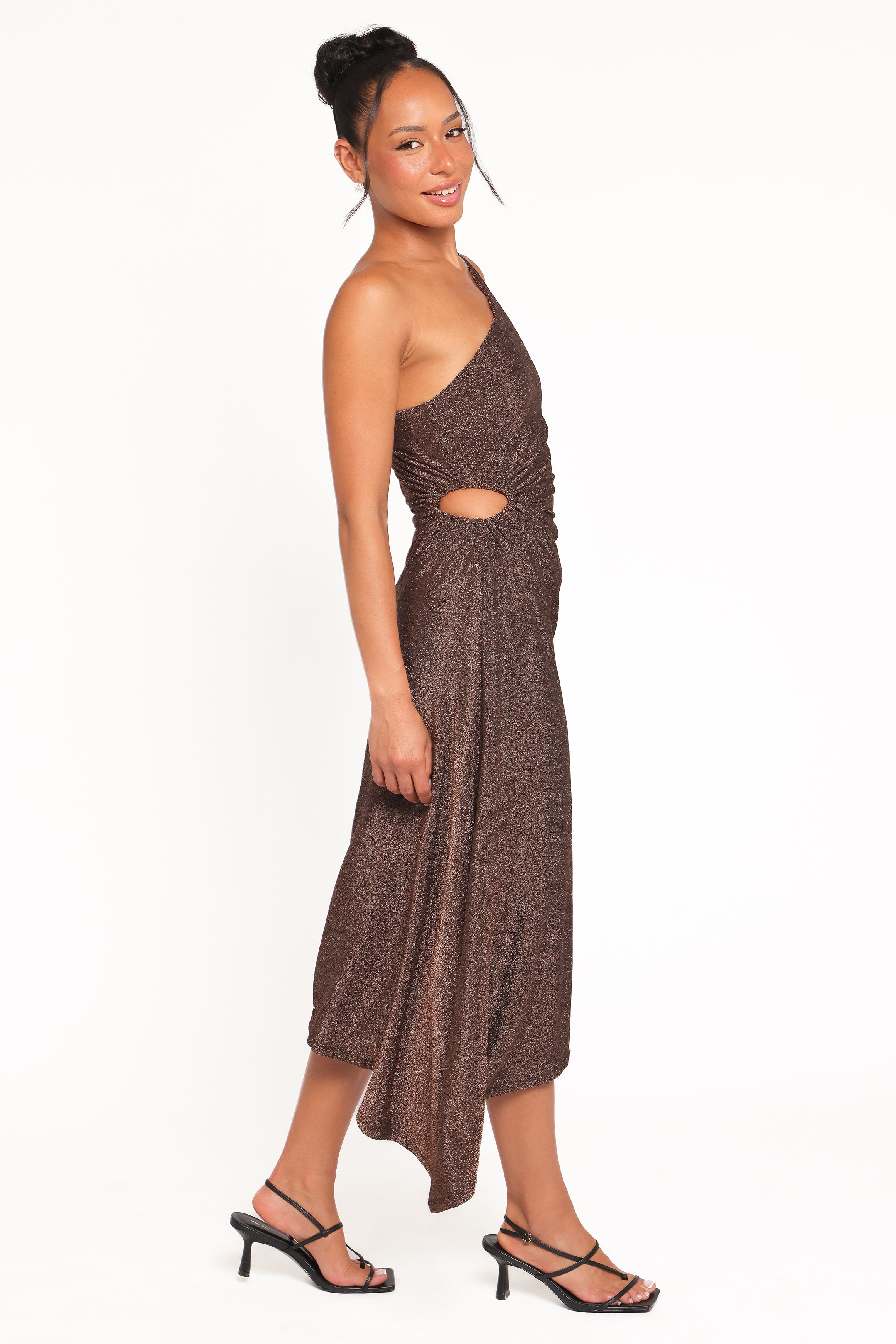 Petal and Pup USA DRESSES Emma One Shoulder Midi Dress - Vintage Gold