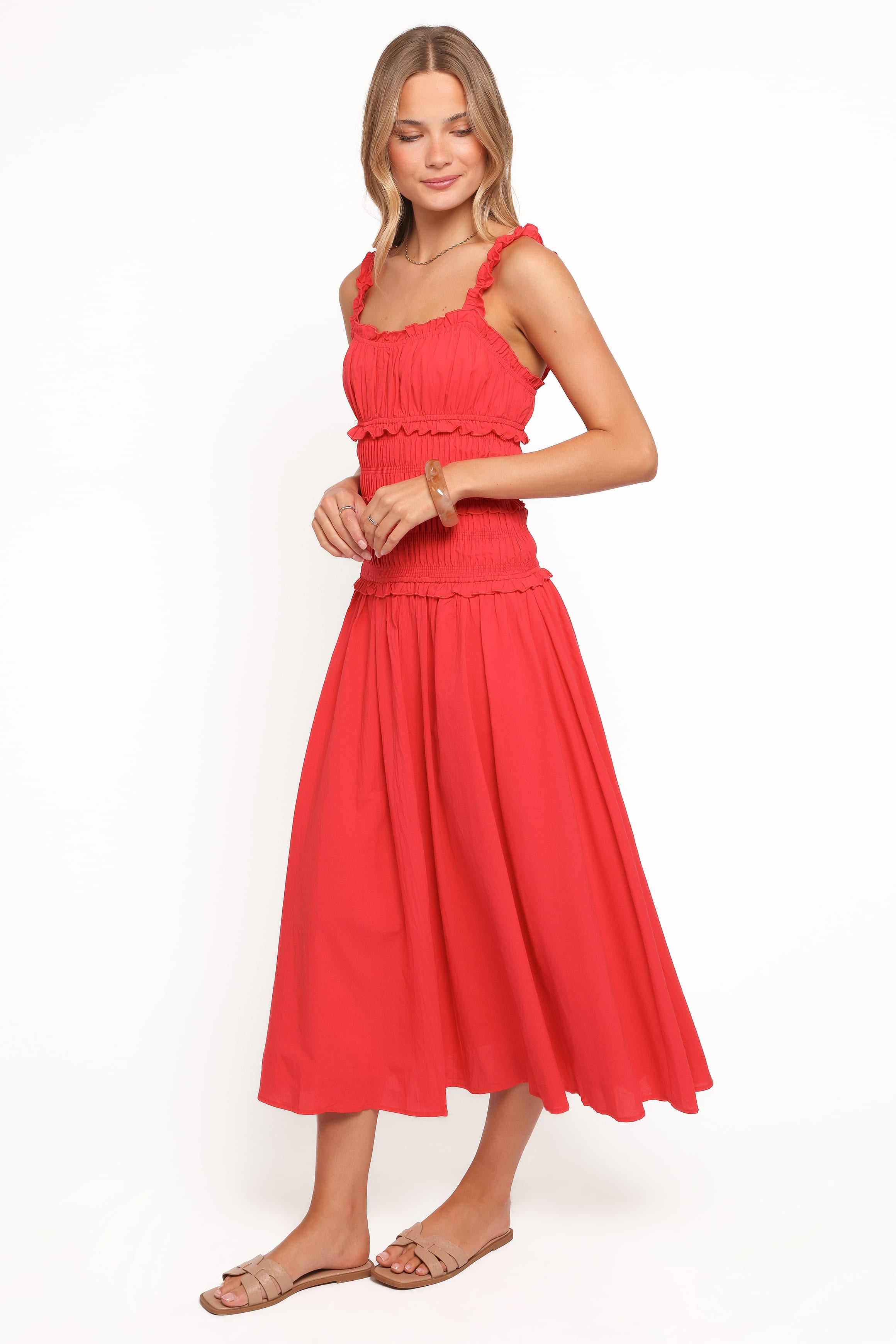 Petal and Pup USA DRESSES Enola Gather Midi Dress - Red