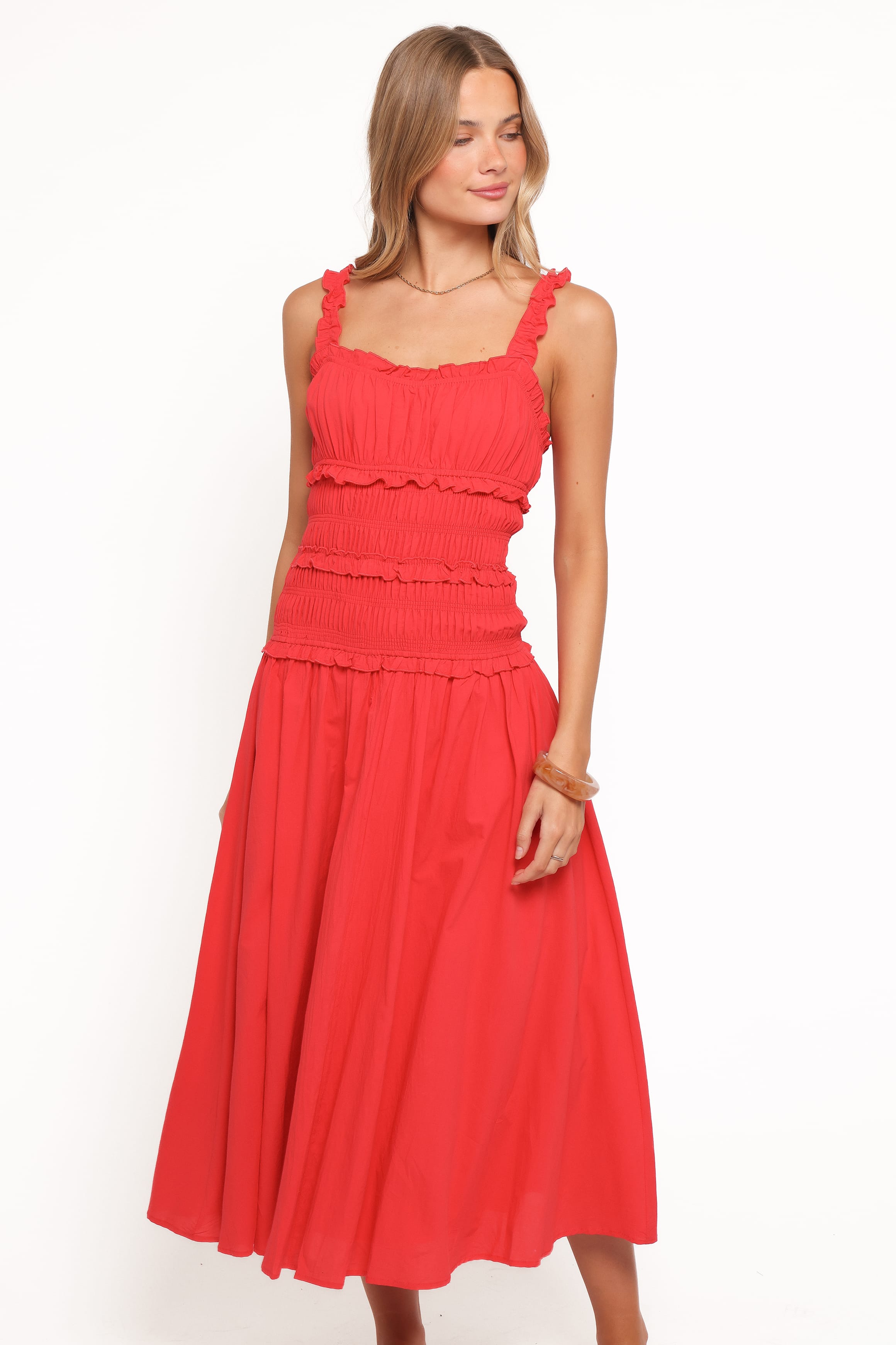 Petal and Pup USA DRESSES Enola Gather Midi Dress - Red