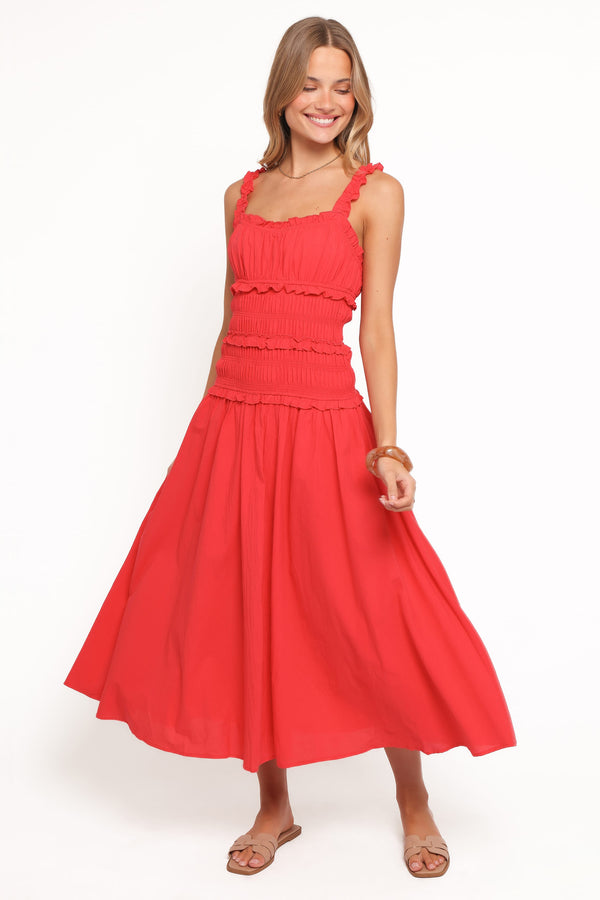 Petal and Pup USA DRESSES Enola Gather Midi Dress - Red