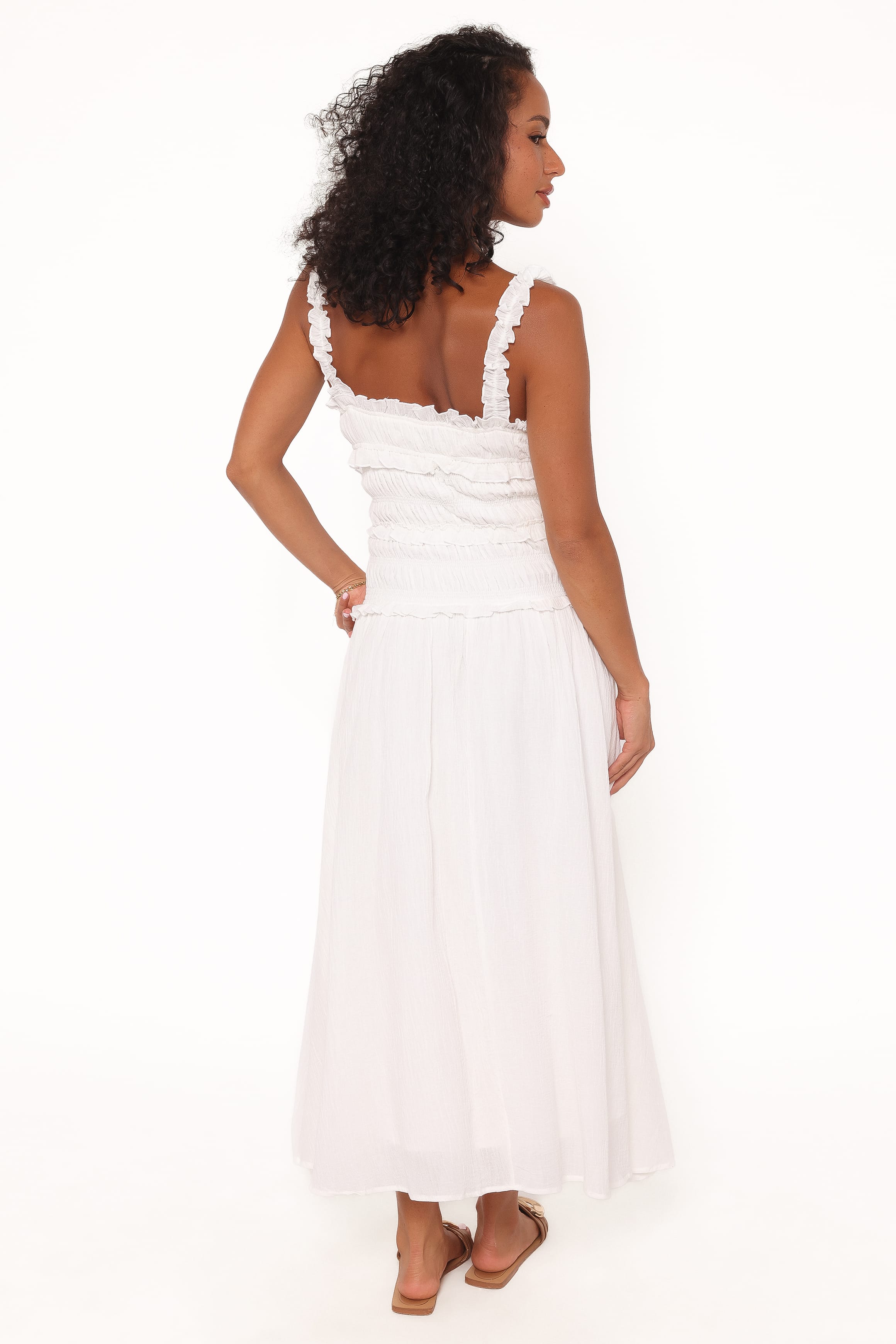 Petal and Pup USA DRESSES Enola Gather Midi Dress - White