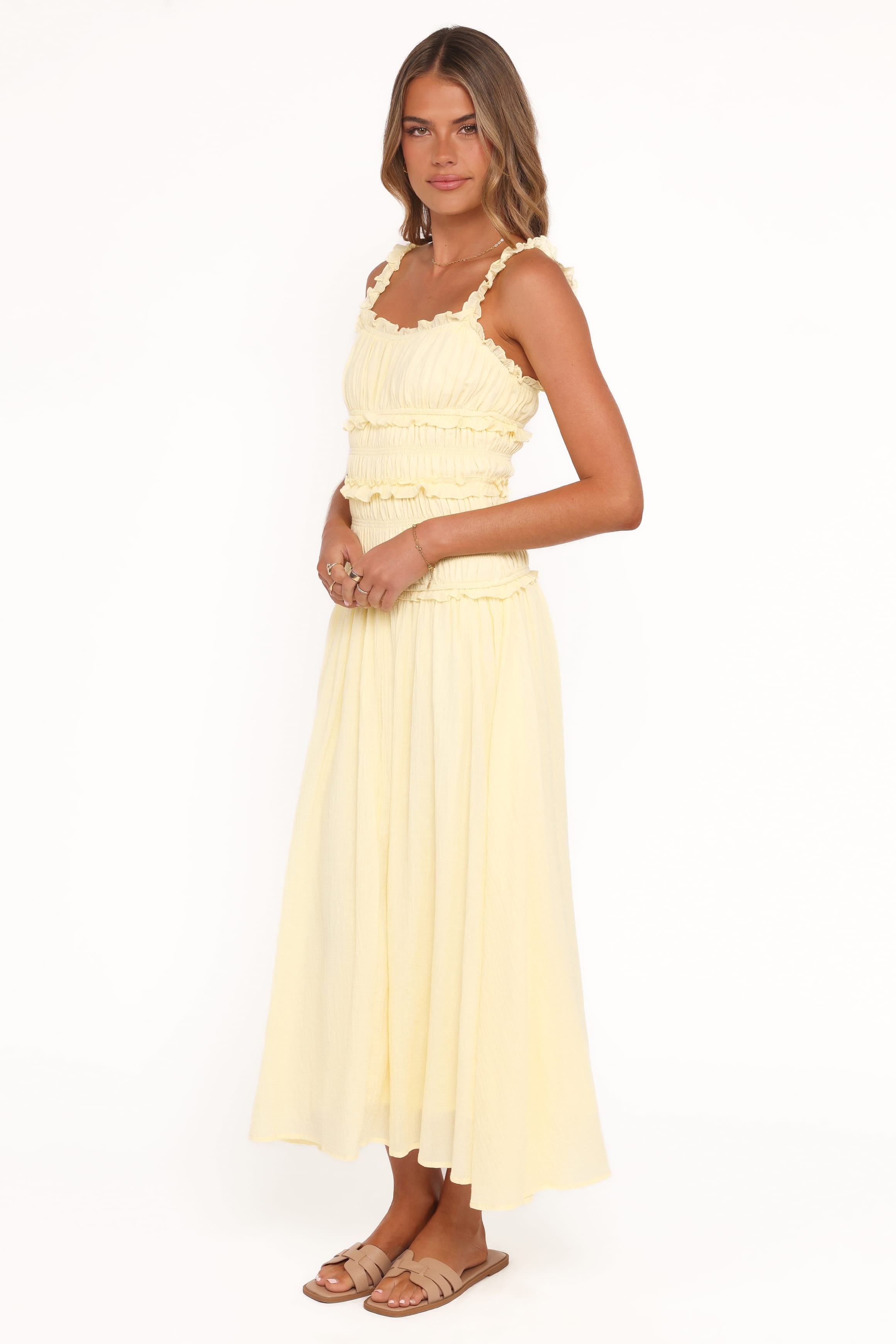 Petal and Pup USA DRESSES Enola Gather Midi Dress - Yellow