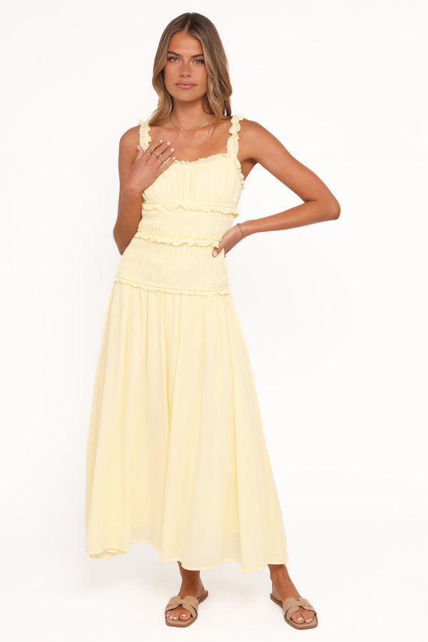 Petal and Pup USA DRESSES Enola Gather Midi Dress - Yellow