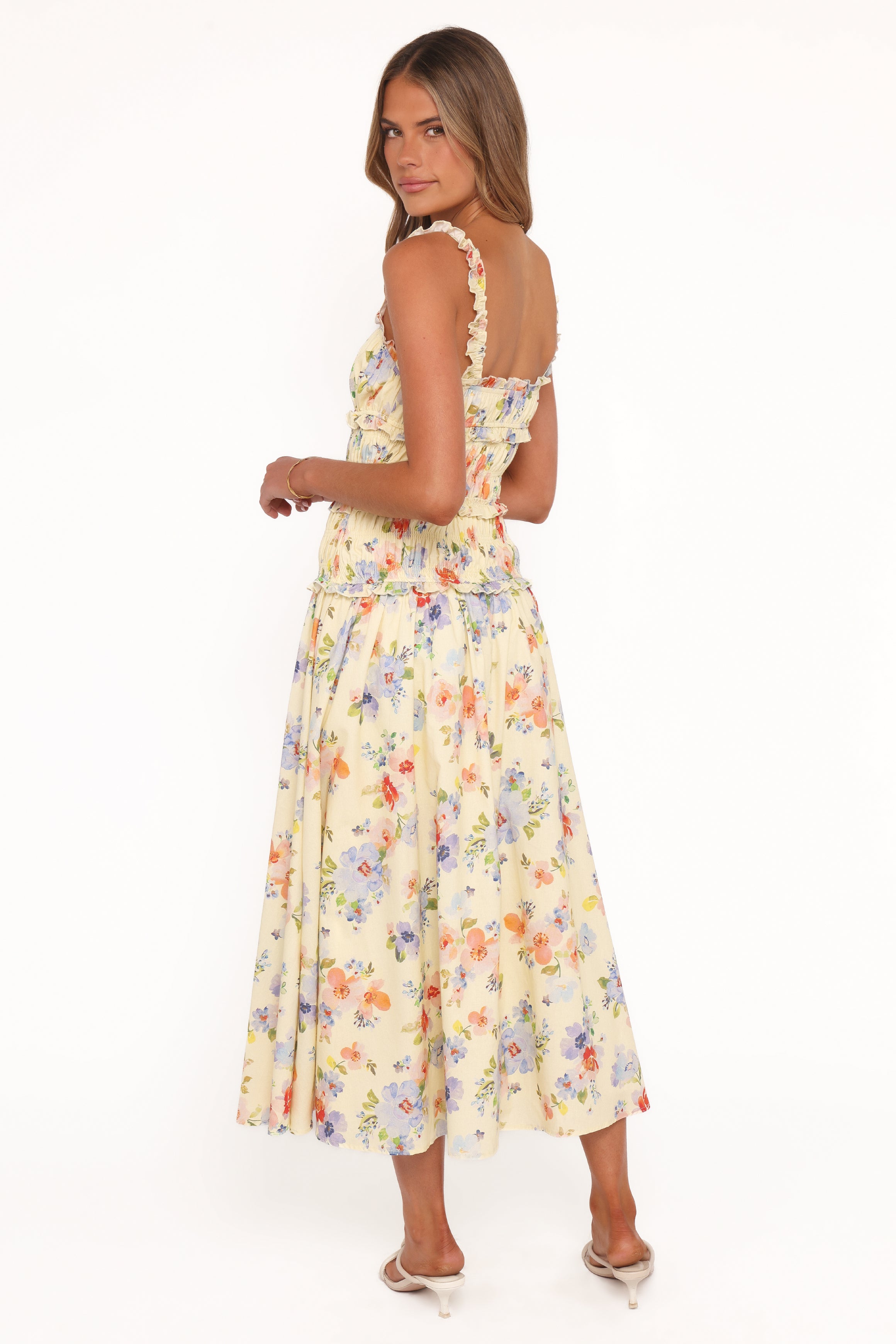Petal and Pup USA DRESSES Enola Gather Midi Dress - Yellow Floral