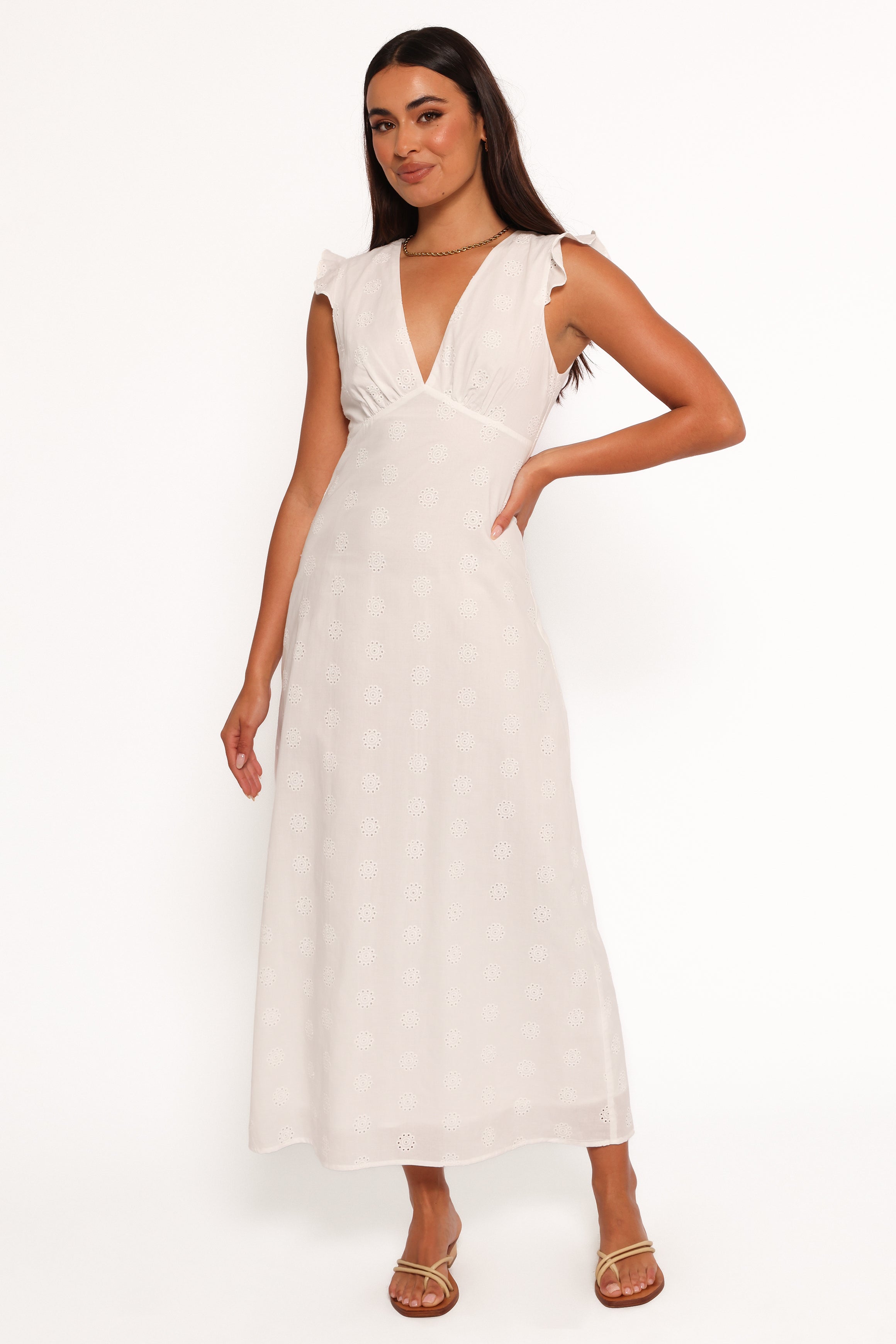 Petal and Pup USA DRESSES Ensley Flutter Sleeve Maxi Dress - White