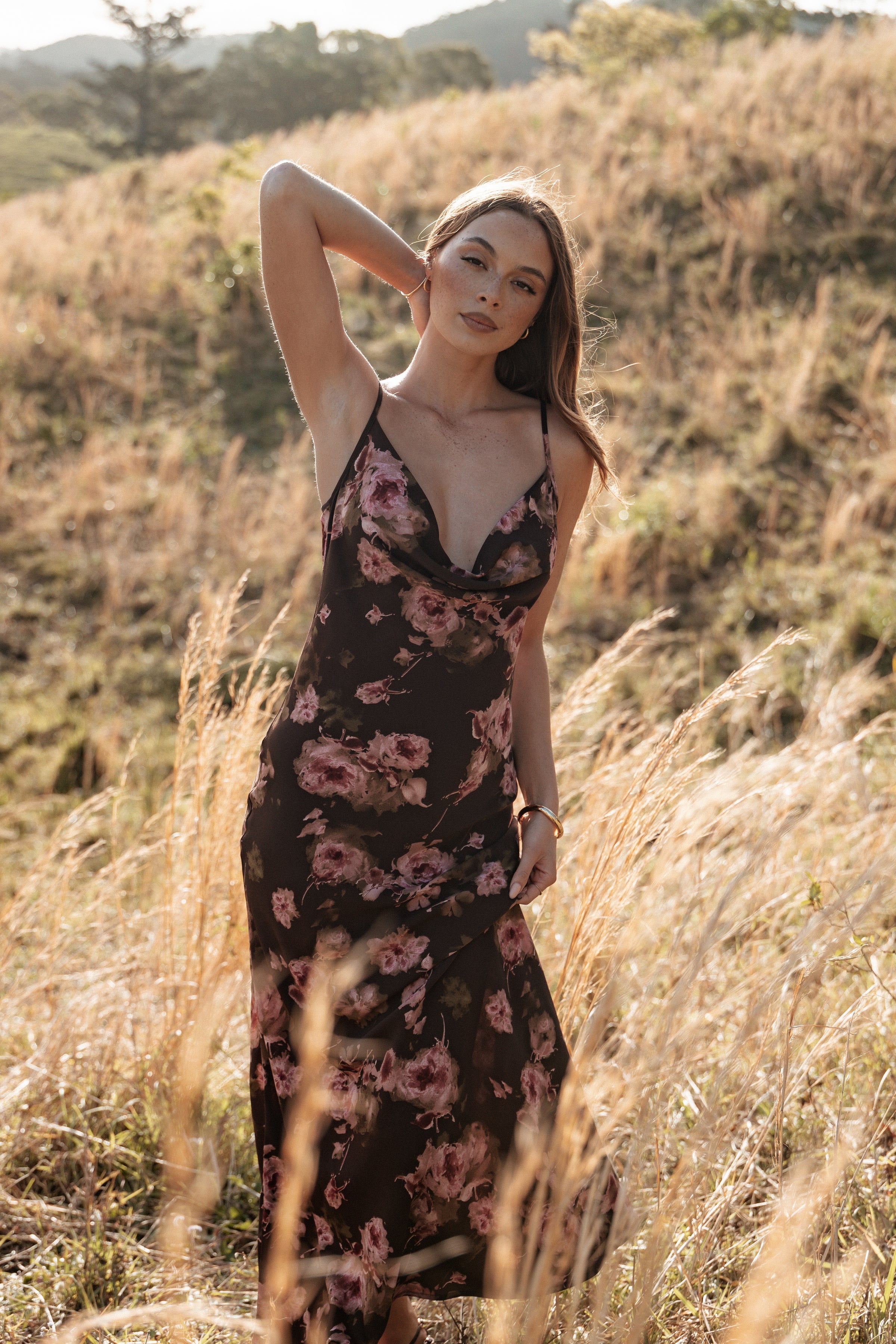 Petal and Pup USA DRESSES Enya Maxi Dress - Chocolate Floral