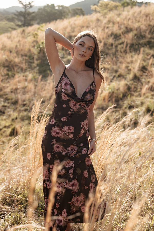 Petal and Pup USA DRESSES Enya Maxi Dress - Chocolate Floral