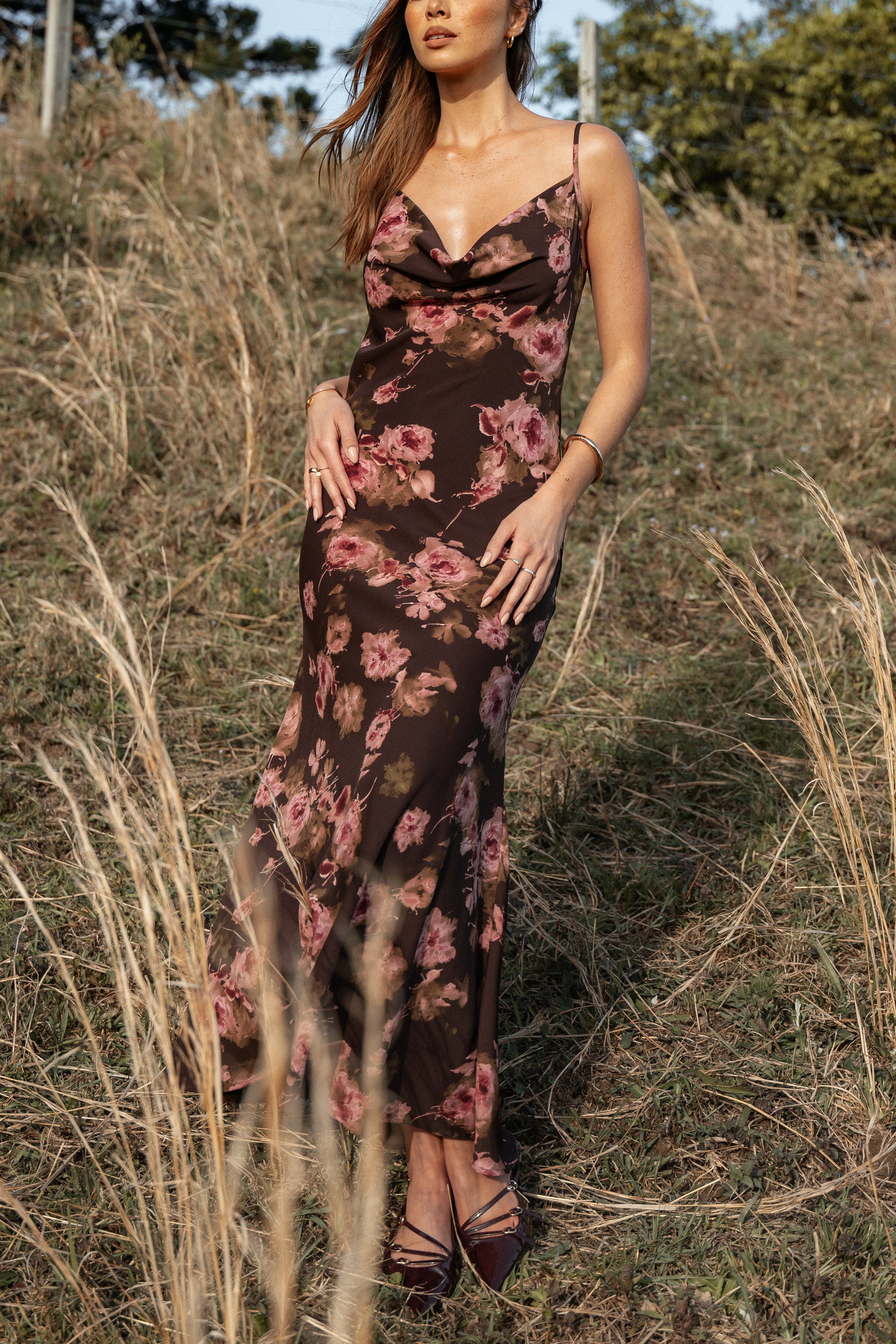 Petal and Pup USA DRESSES Enya Maxi Dress - Chocolate Floral