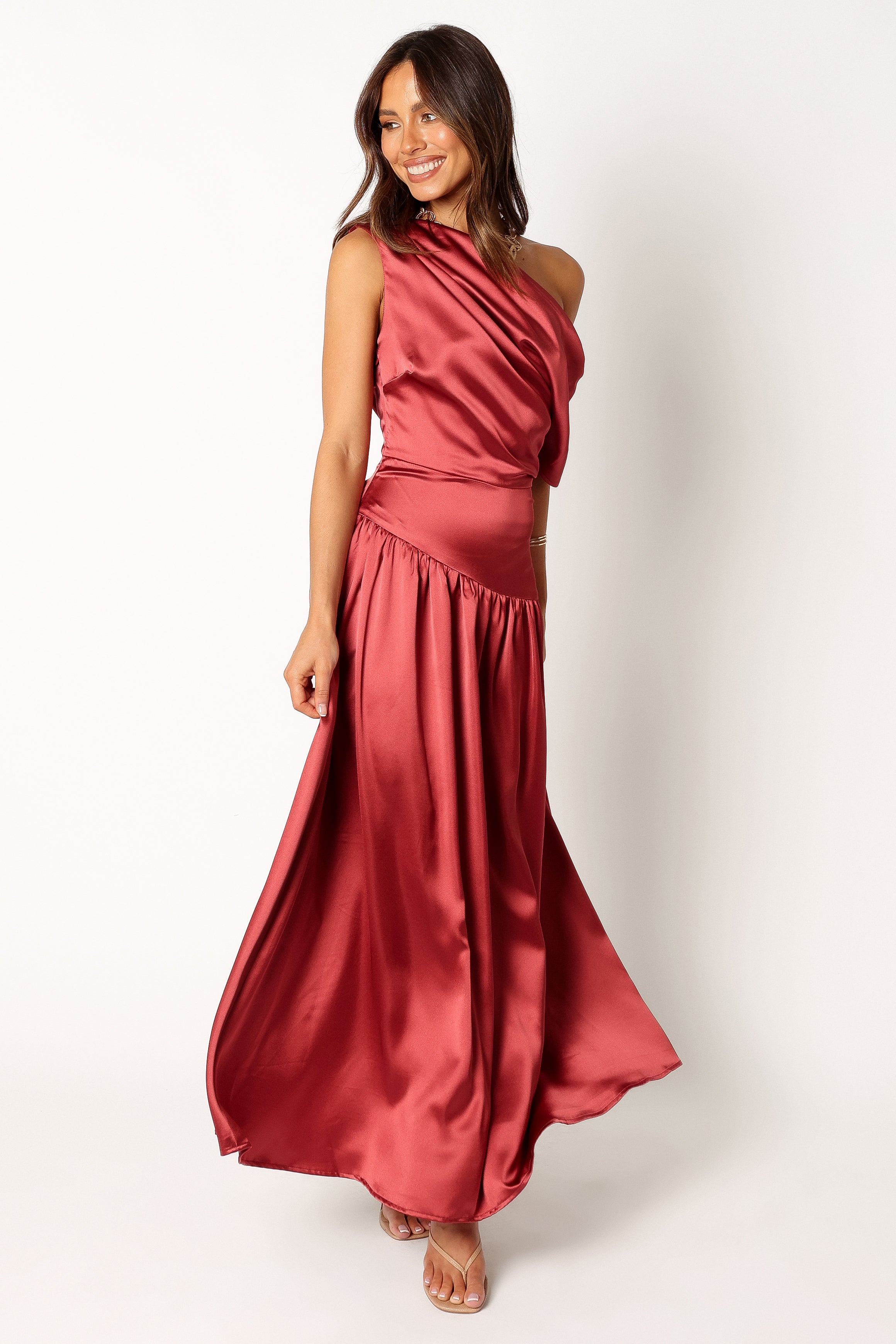 Eshie One Shoulder Maxi Dress - Wine