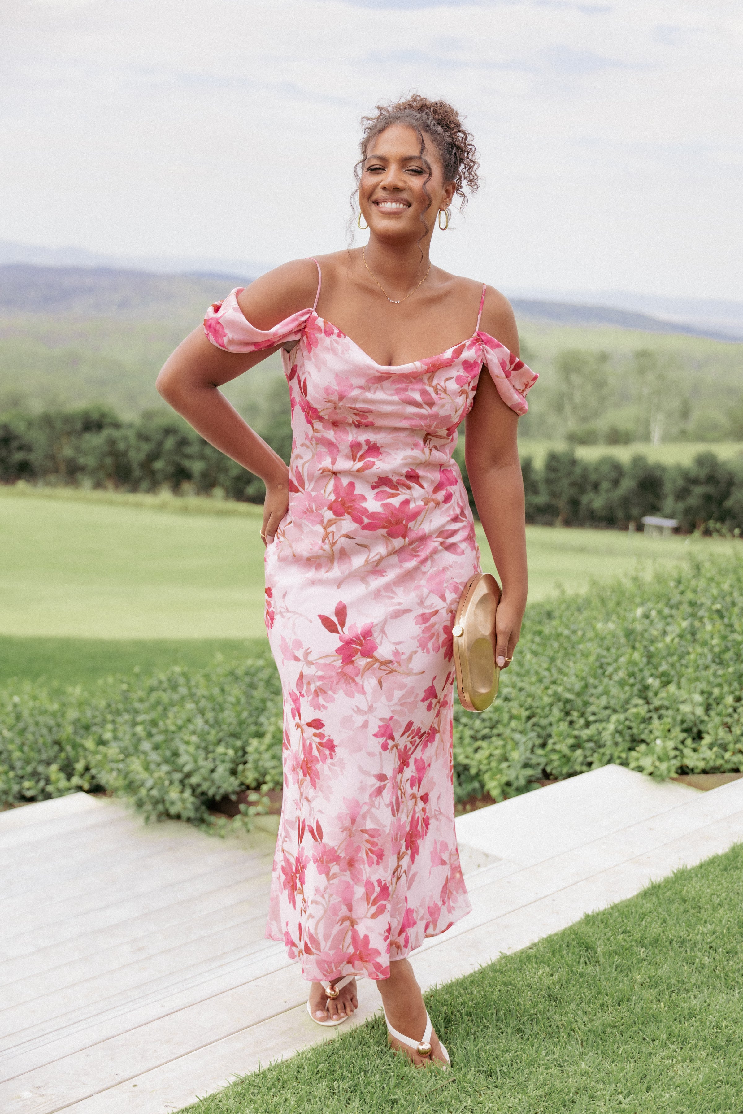 Petal and Pup USA DRESSES Esther Midi Dress - Pink Floral