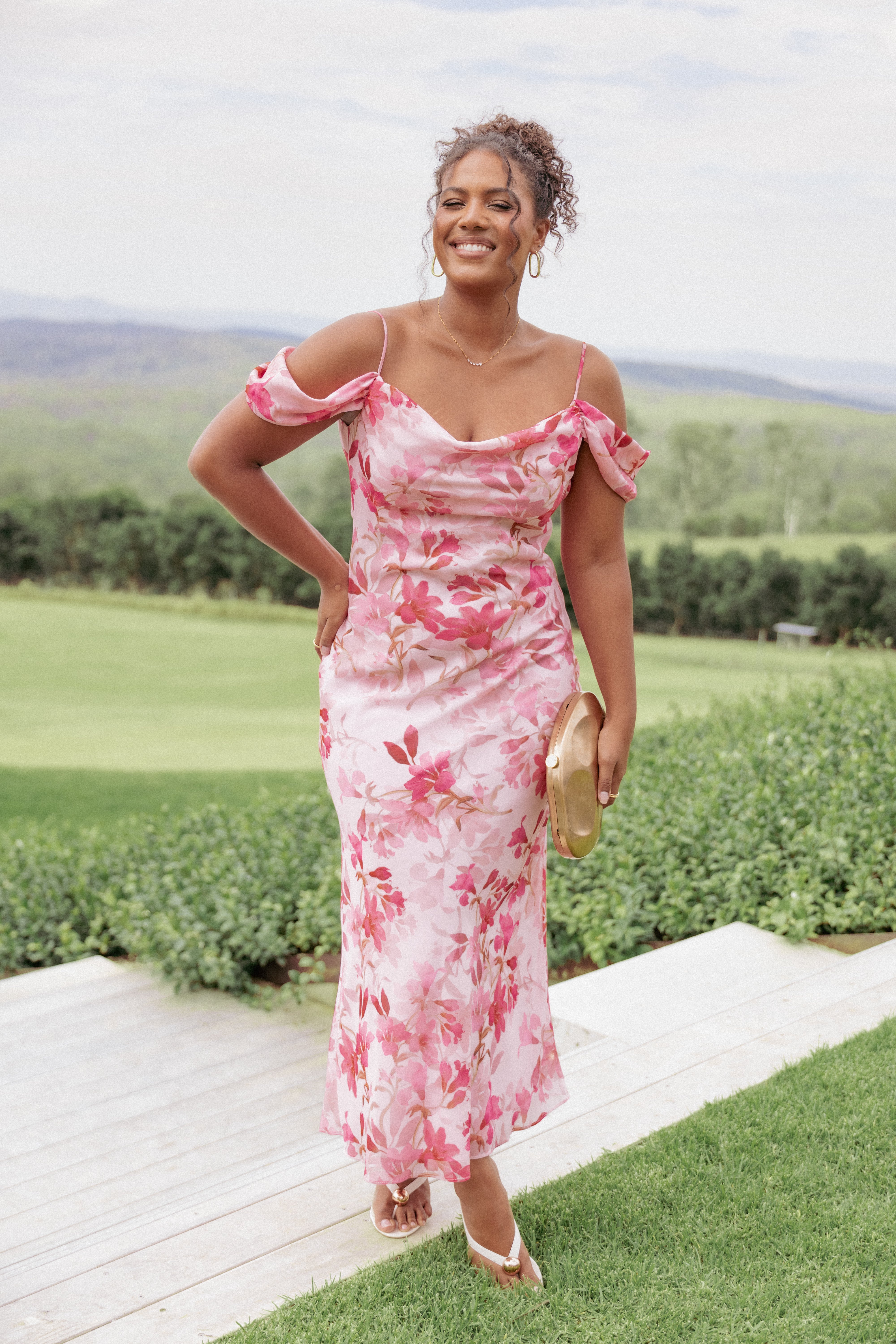 Petal and Pup USA DRESSES Esther Midi Dress - Pink Floral