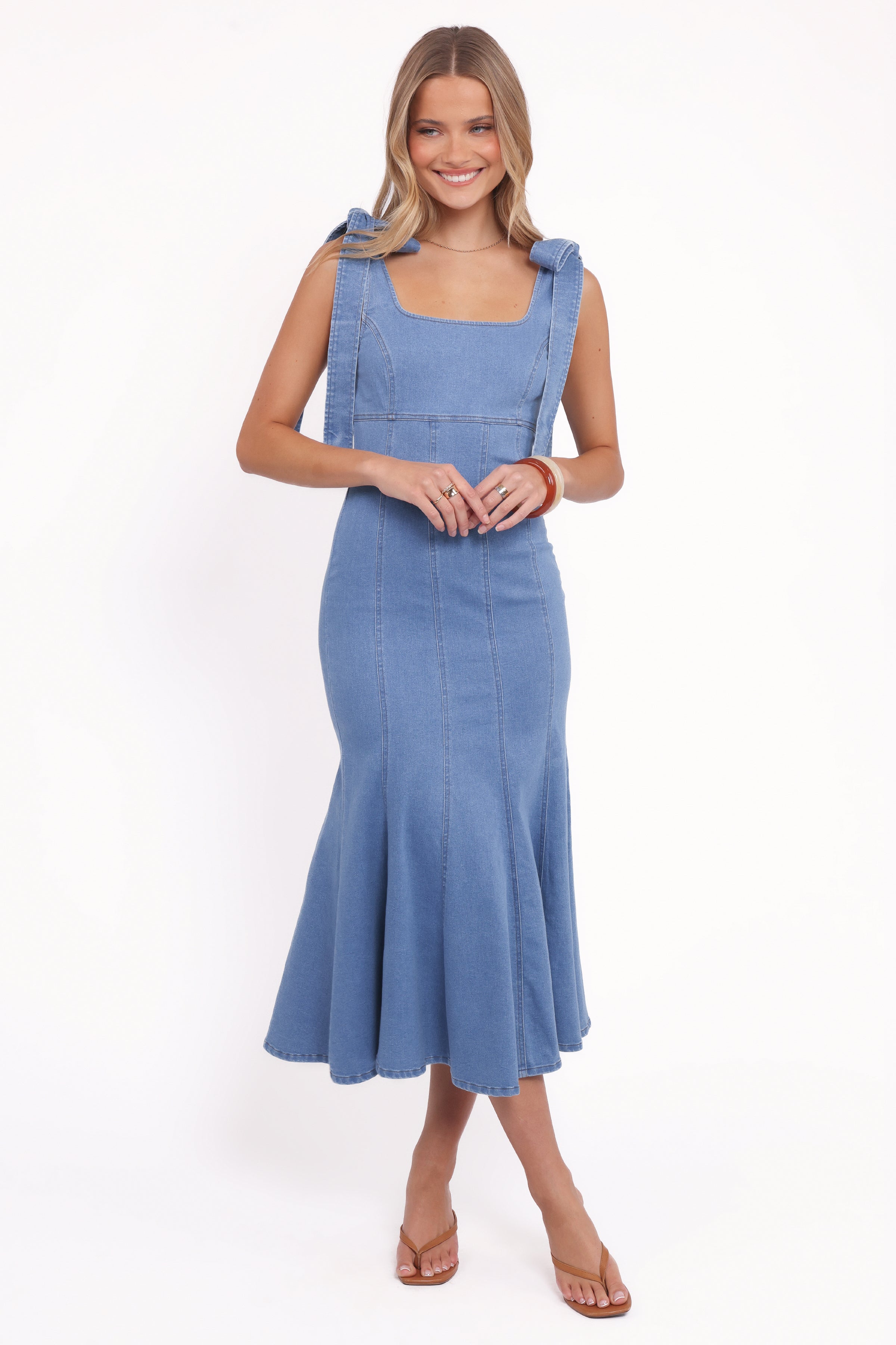 Petal and Pup USA DRESSES Eugenia Midi Dress - Indigo Denim