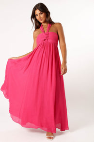 Petal and Pup USA DRESSES Everdeen Halterneck Maxi Dress - Fuchsia