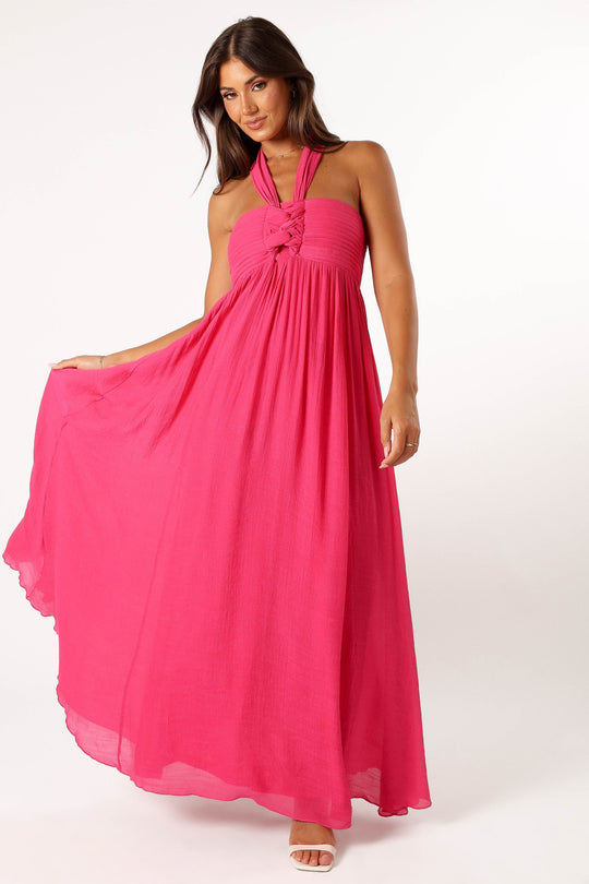 Shanna Plunging Halterneck Maxi Dress Fuchsia