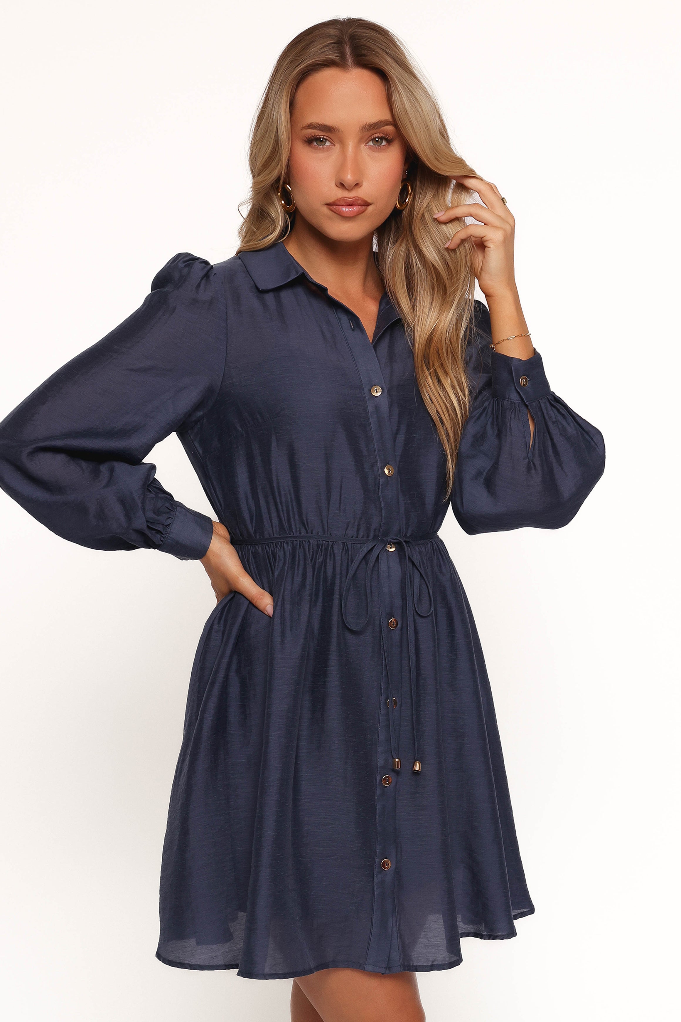 Petal and Pup USA DRESSES Everett Long Sleeve Mini Dress - Navy