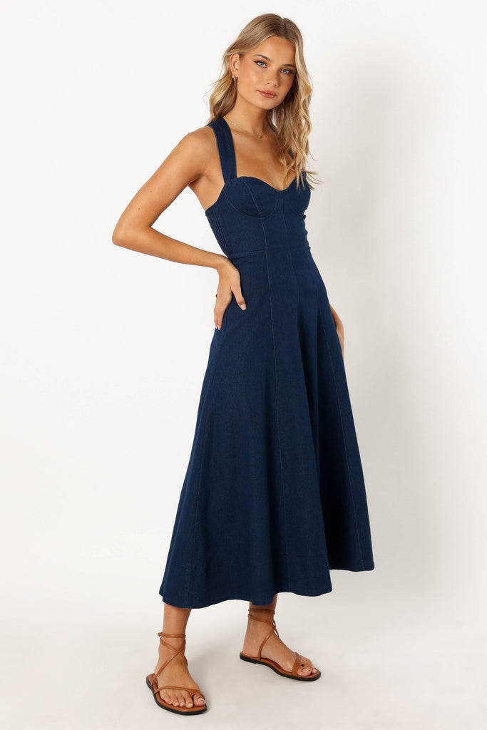 Everly Crossback Midi Dress - Denim - Petal & Pup USA