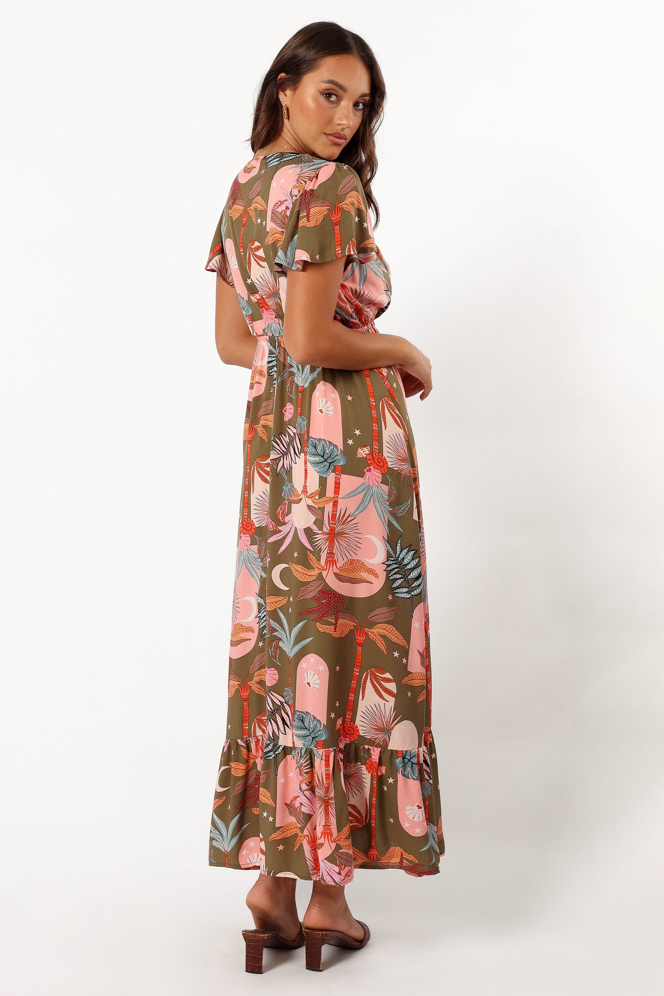Petal and Pup USA DRESSES Everly Short Sleeve Maxi Dress - Olive Print