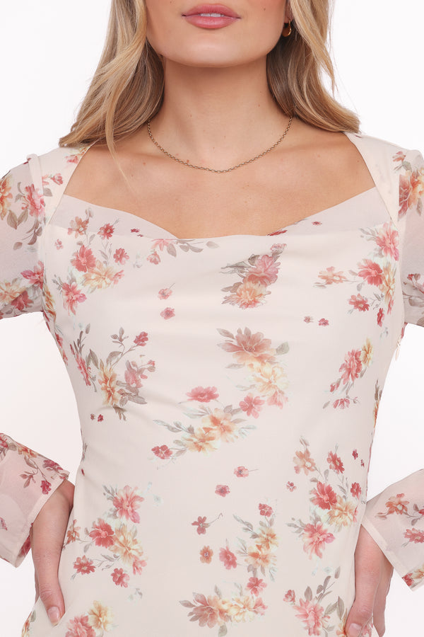Petal and Pup USA DRESSES Everlyn Long Sleeve Mini Dress - Cream Floral
