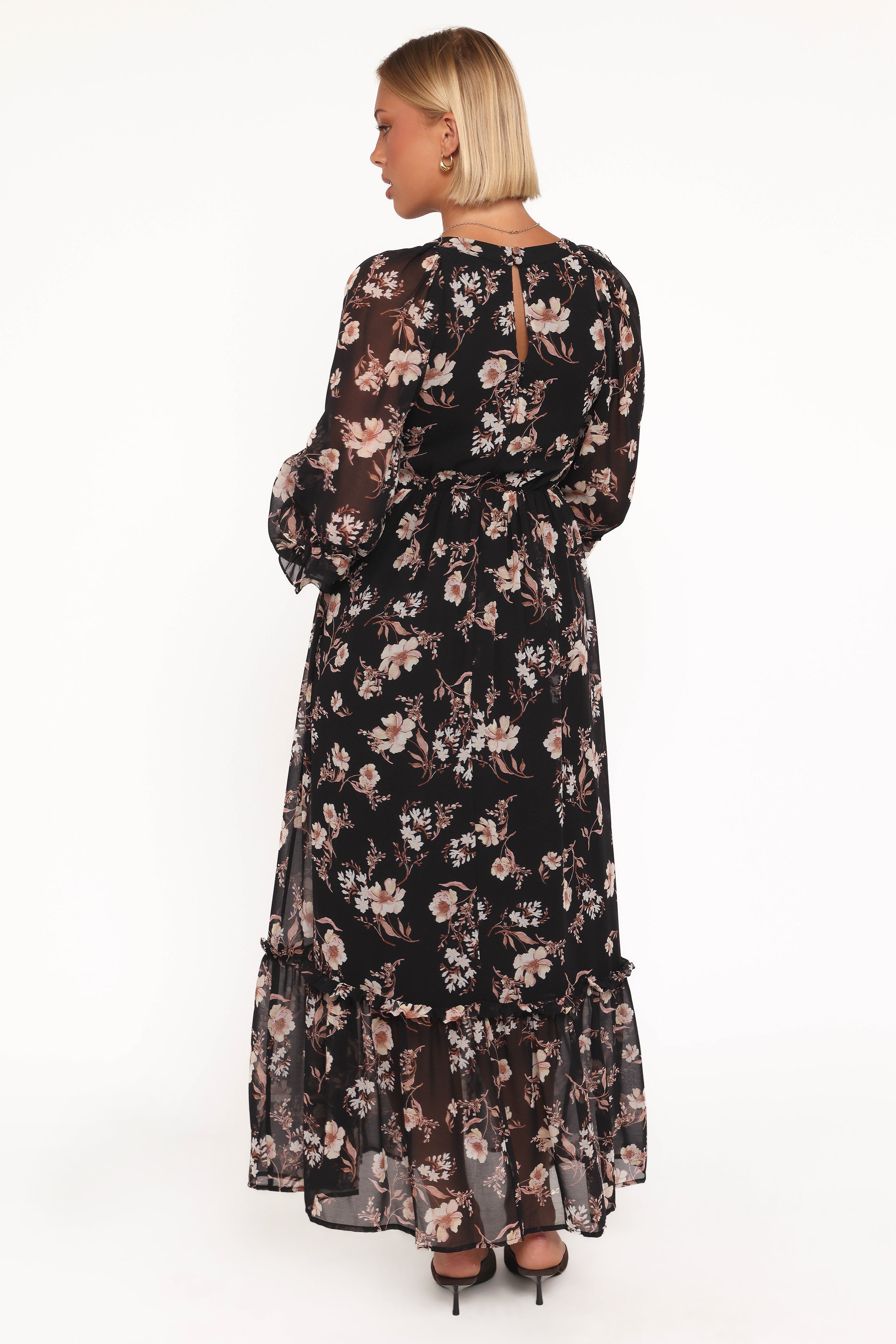 Petal and Pup USA DRESSES Evian Long Sleeve Maxi Dress - Black Floral