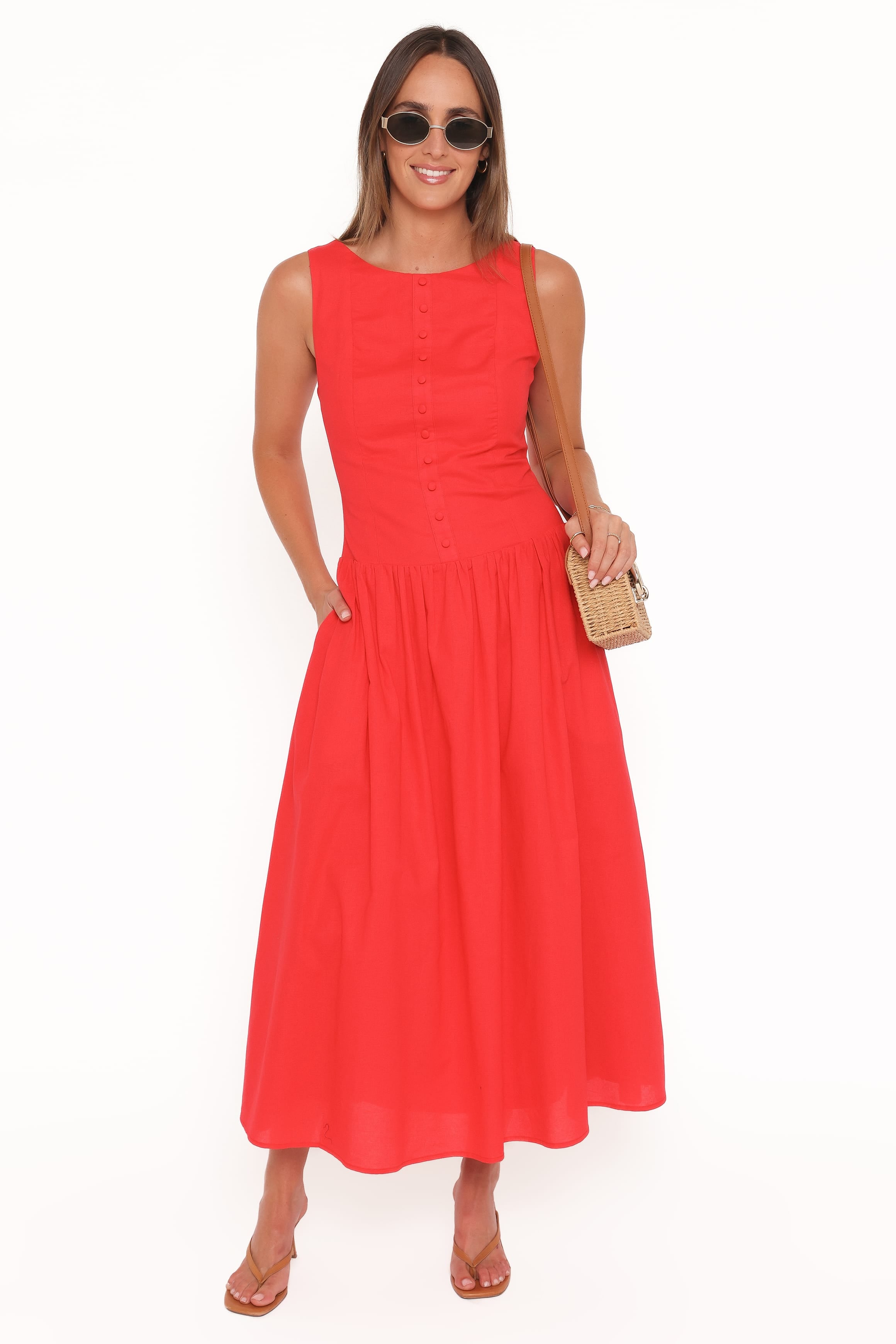 Petal and Pup USA DRESSES Evie Button Front Maxi Dress - Red
