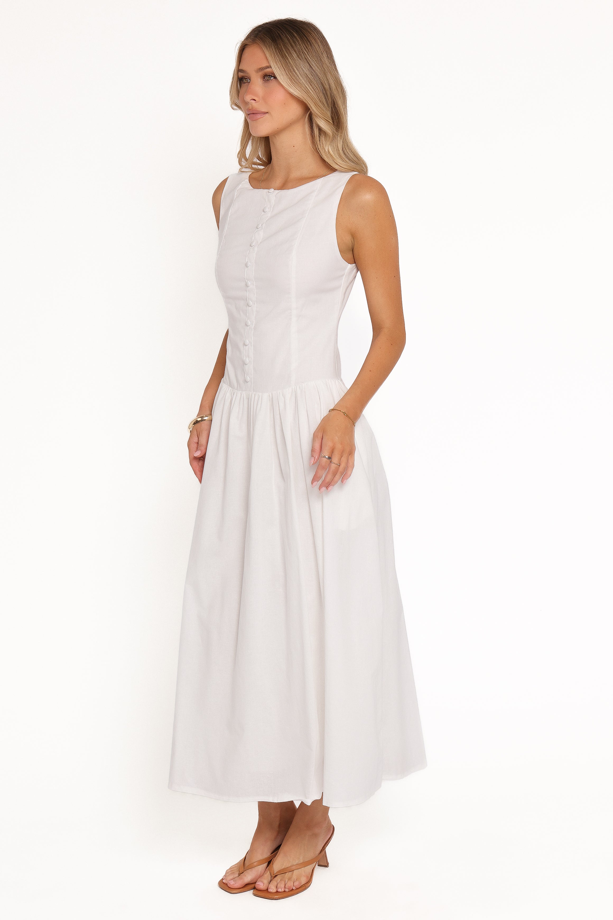 Petal and Pup USA DRESSES Evie Button Front Maxi Dress - White