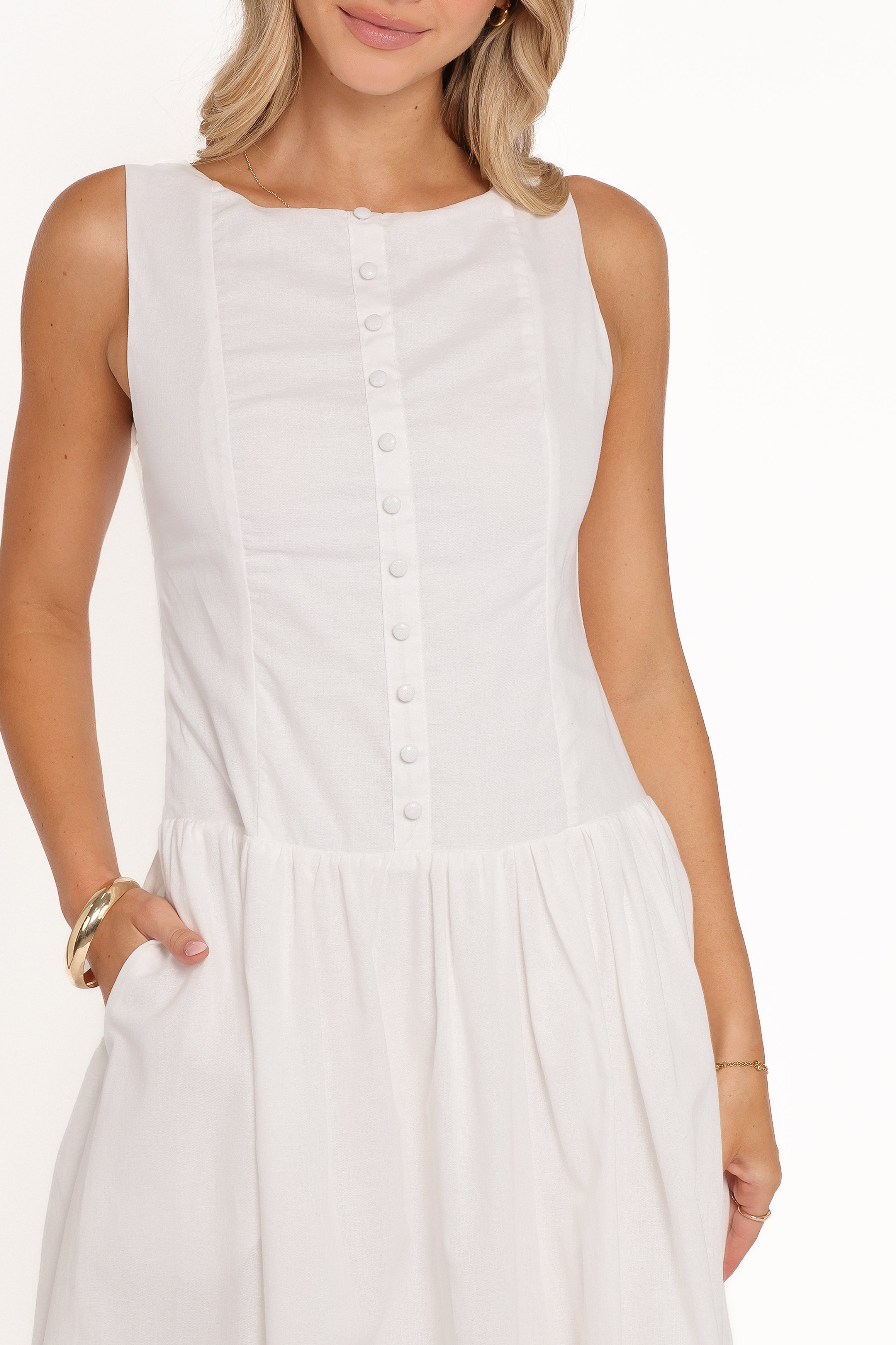 Petal and Pup USA DRESSES Evie Button Front Maxi Dress - White