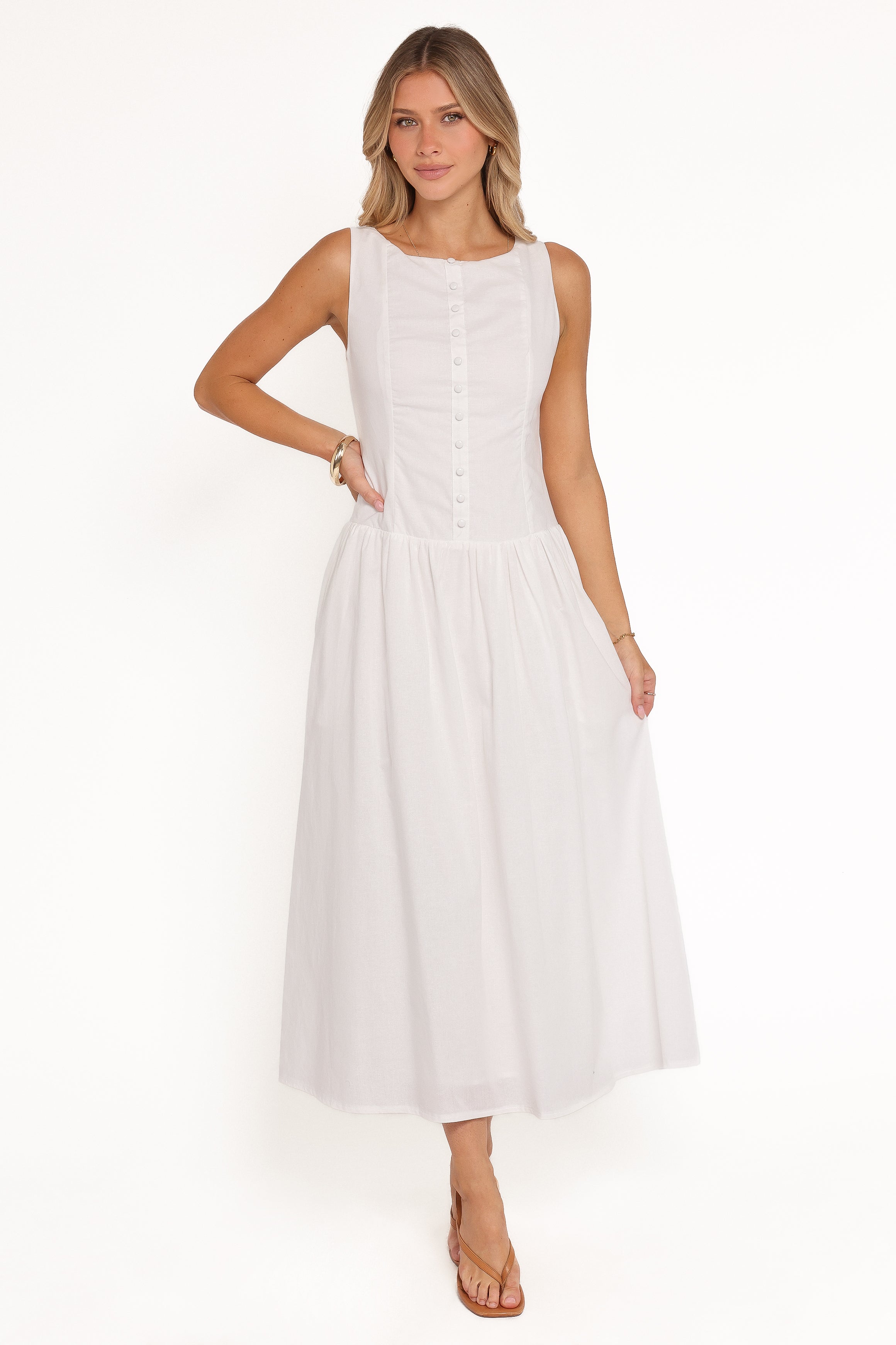 Petal and Pup USA DRESSES Evie Button Front Maxi Dress - White