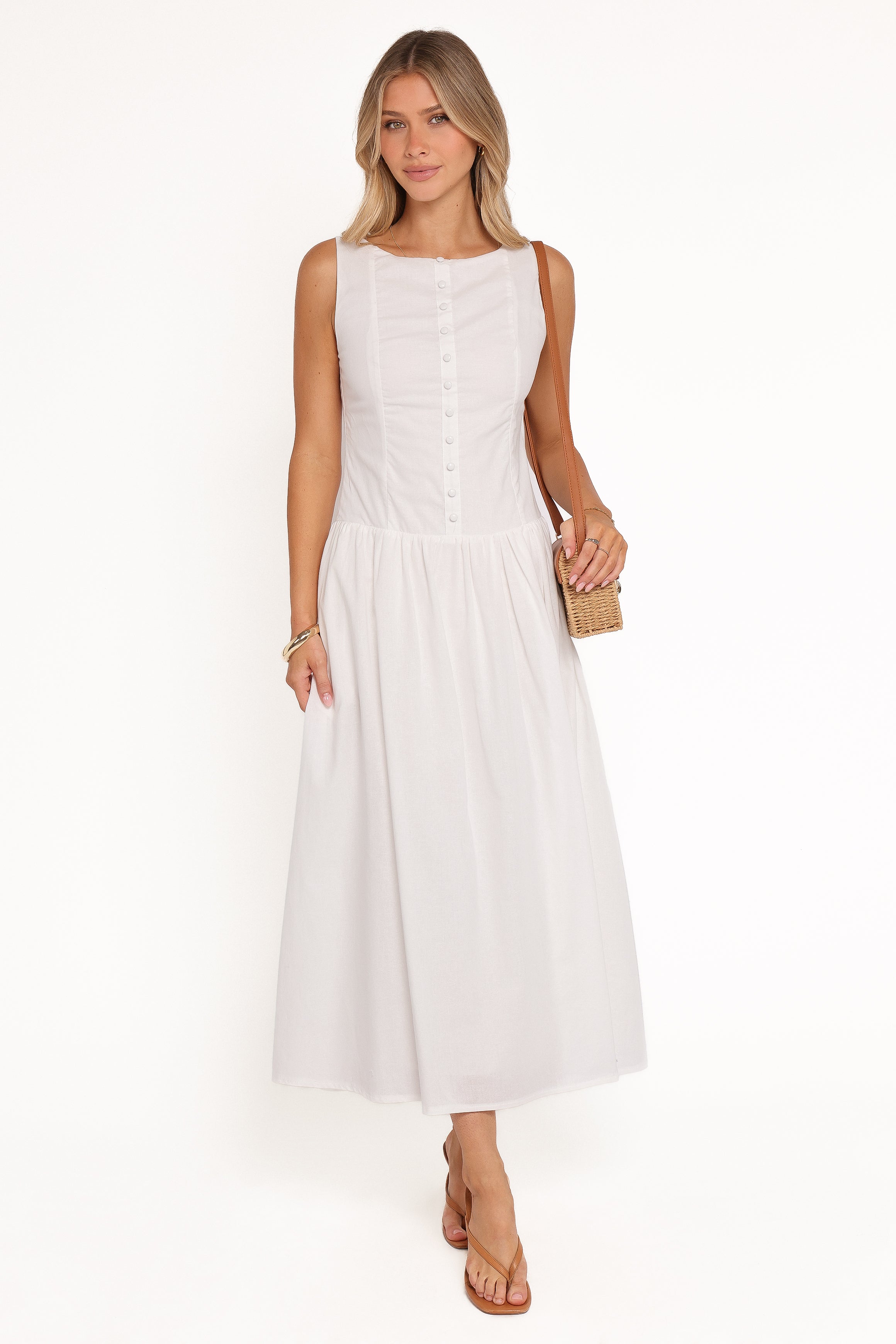 Petal and Pup USA DRESSES Evie Button Front Maxi Dress - White