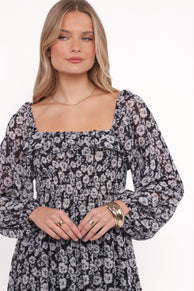 Petal and Pup USA DRESSES Faith Long Sleeve Maxi Dress - Black Floral