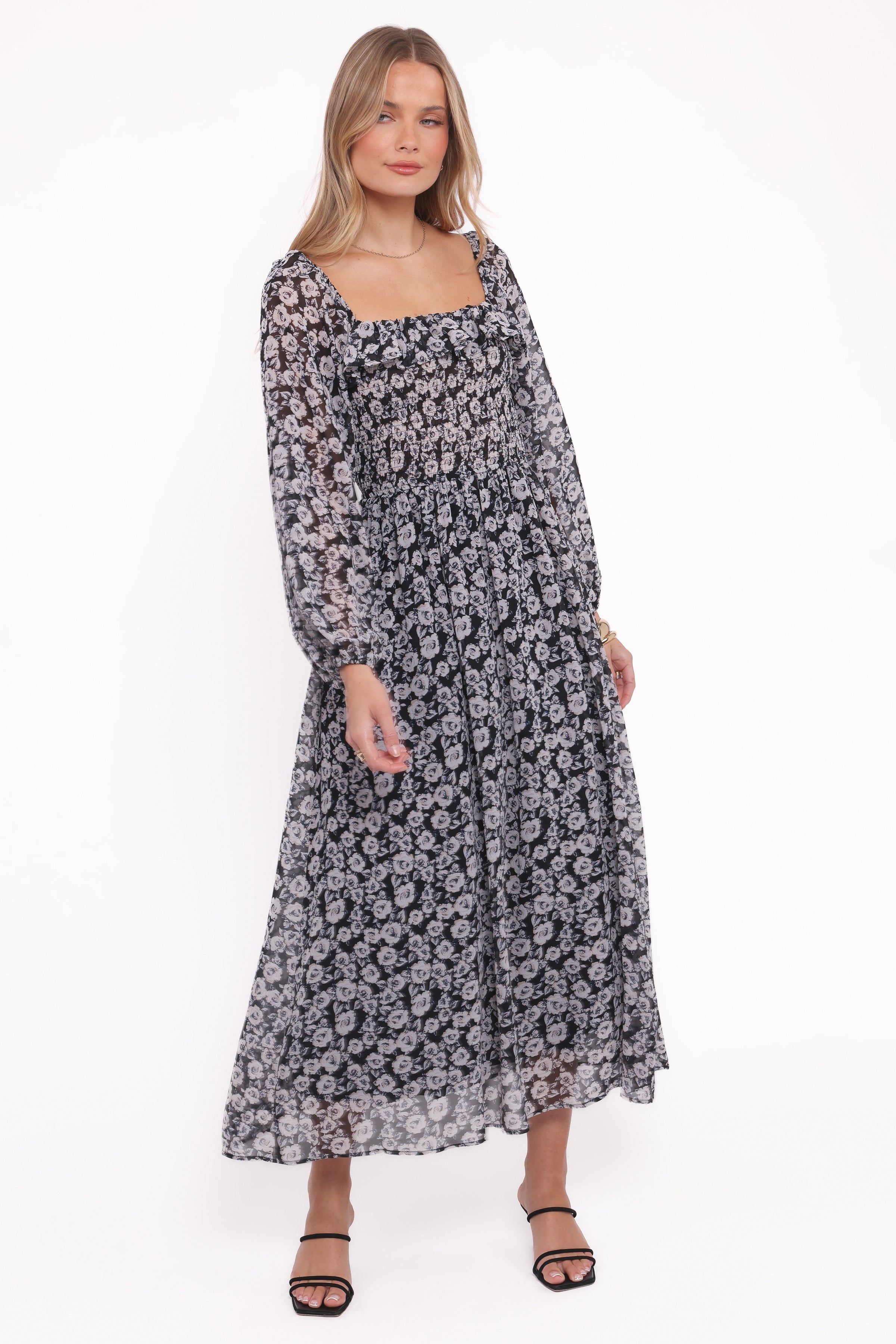Petal and Pup USA DRESSES Faith Long Sleeve Maxi Dress - Black Floral