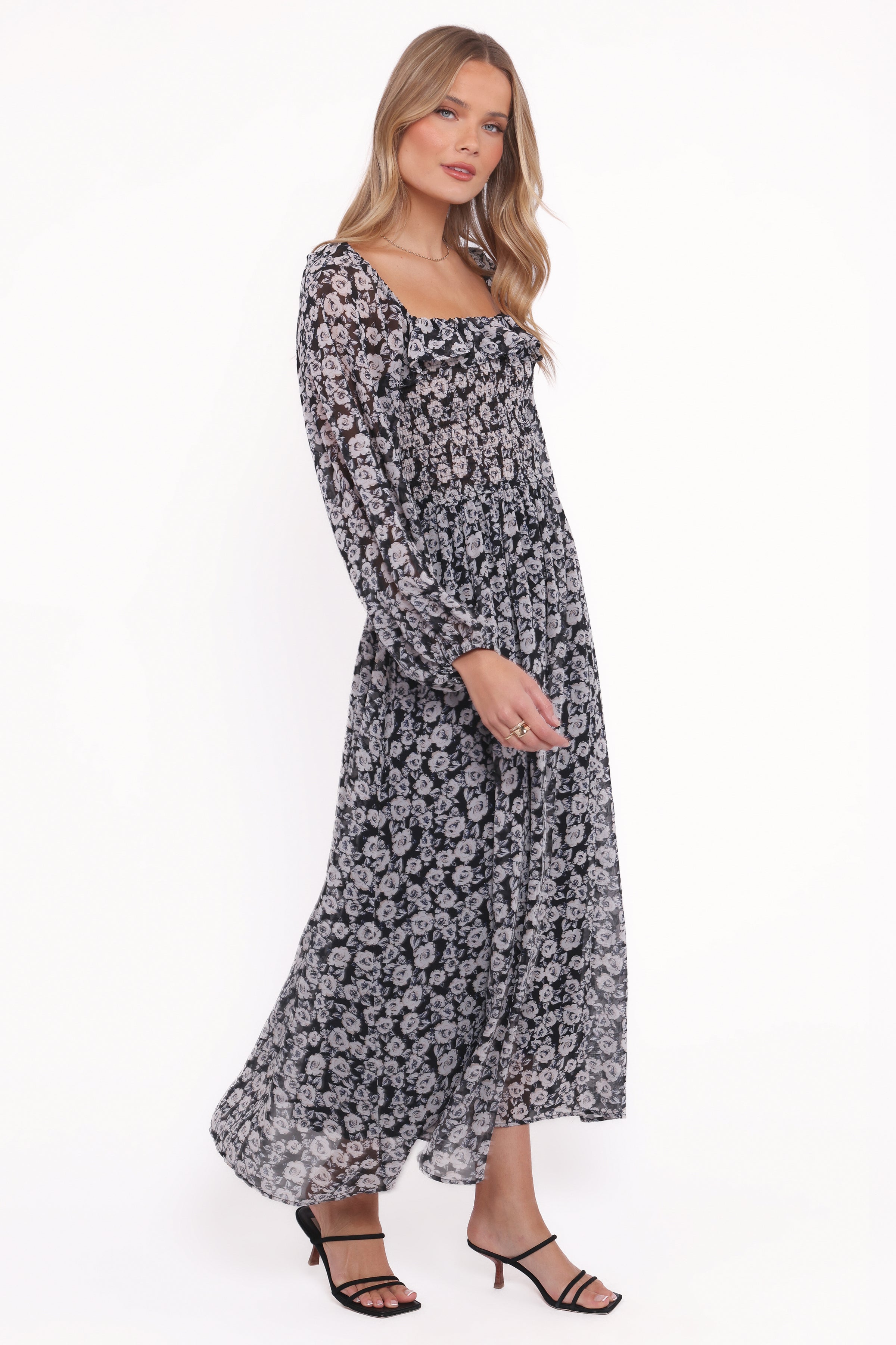 Petal and Pup USA DRESSES Faith Long Sleeve Maxi Dress - Black Floral