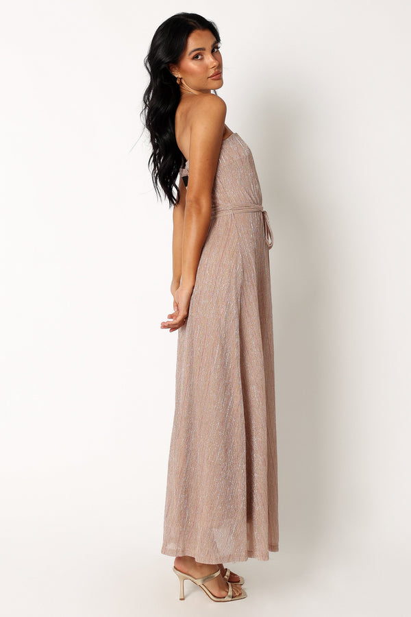 Petal and Pup USA DRESSES Farley Strapless Maxi Dress - Rose Gold Stripe