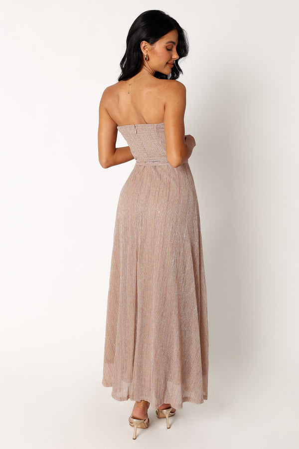 Petal and Pup USA DRESSES Farley Strapless Maxi Dress - Rose Gold Stripe