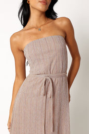 Petal and Pup USA DRESSES Farley Strapless Maxi Dress - Rose Gold Stripe