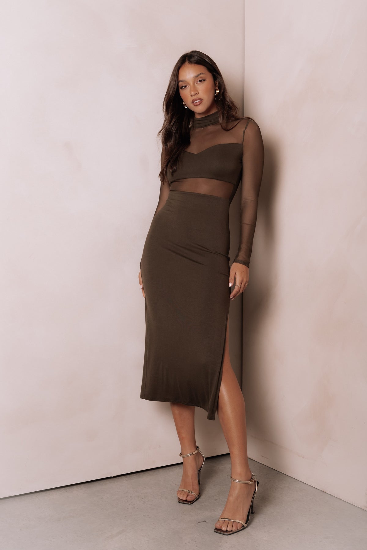petal and pup farrow long sleeve midi dress Farrow Long Sleeve Midi Dress - Wine