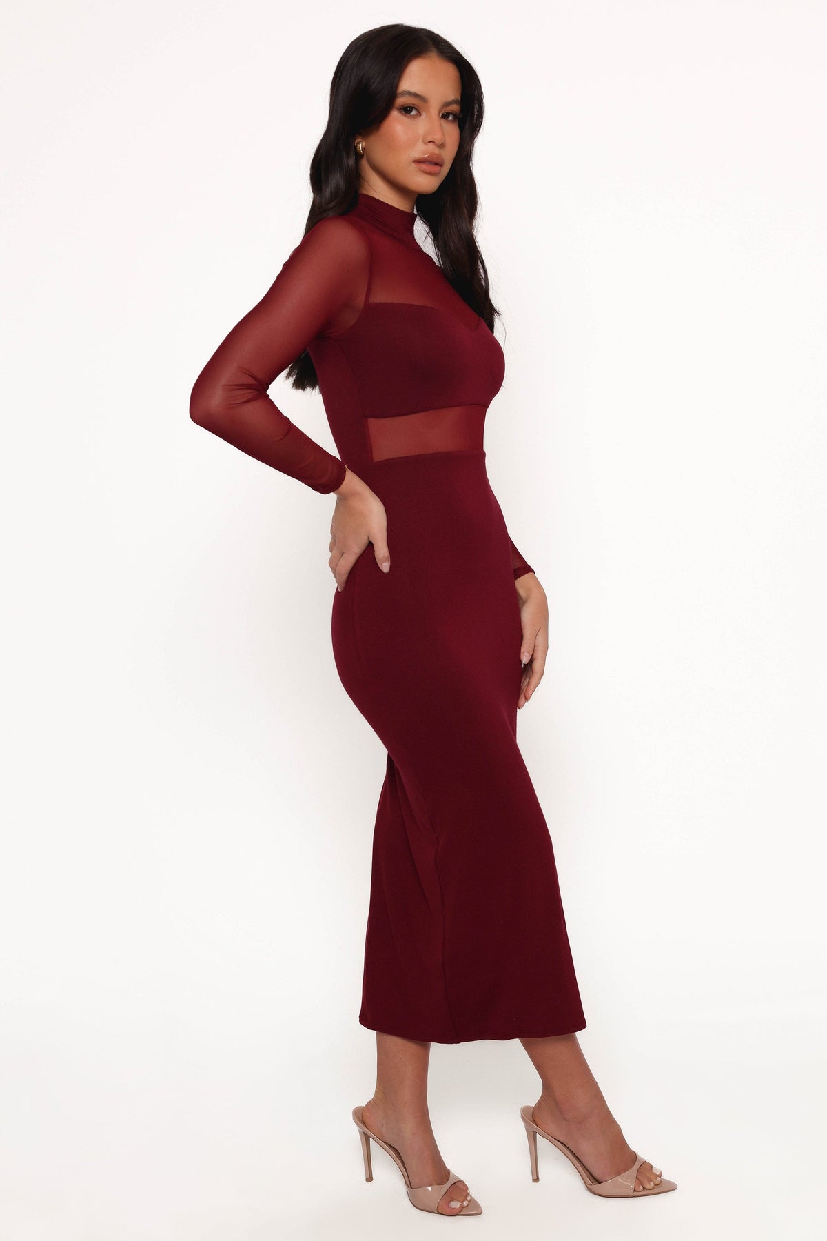 maroon midi dress with sleeves Petal and Pup Women's Farrow Long Sleeve Midi Dress