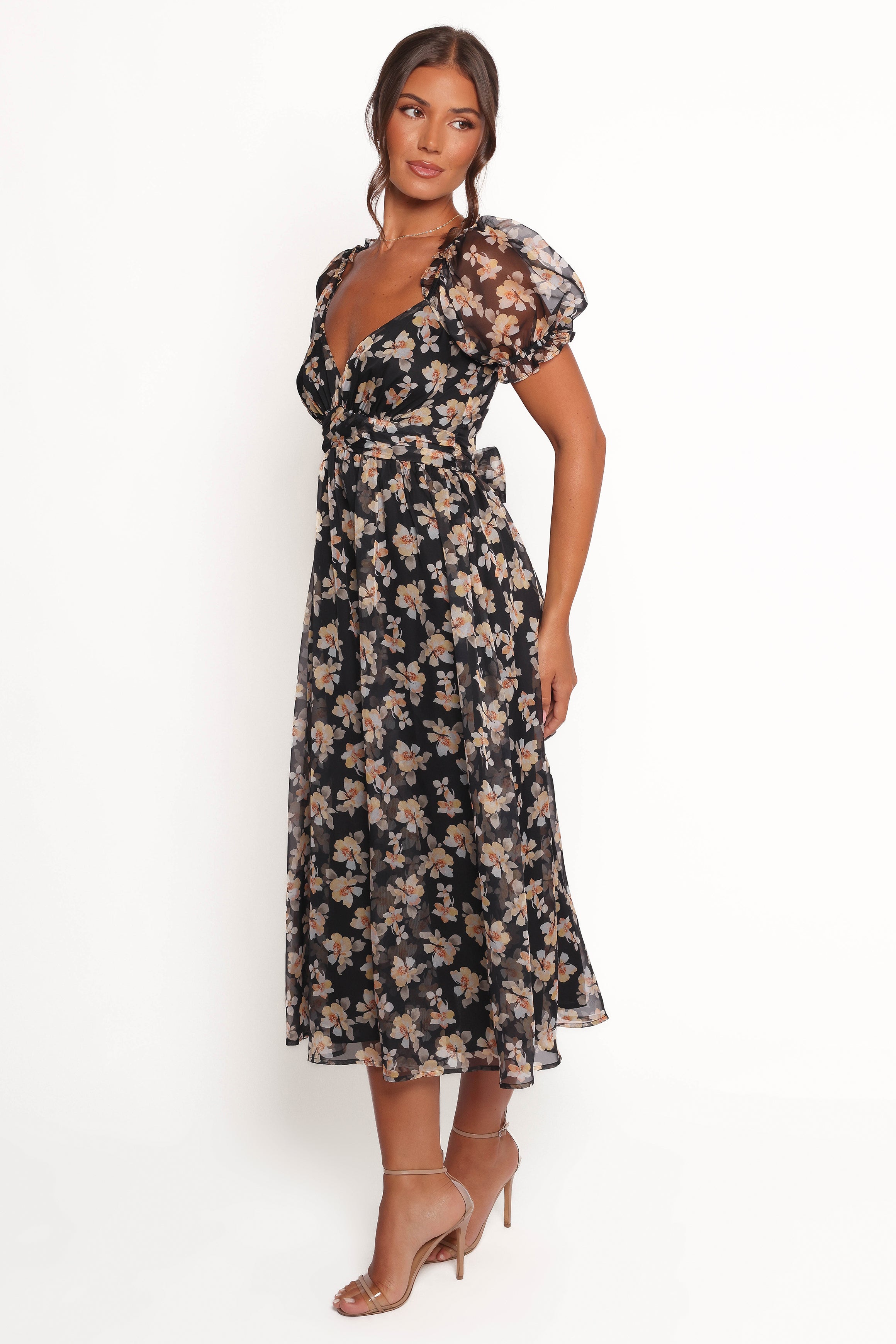 Petal and Pup USA DRESSES Farryn Maxi Dress - Black Beige Floral
