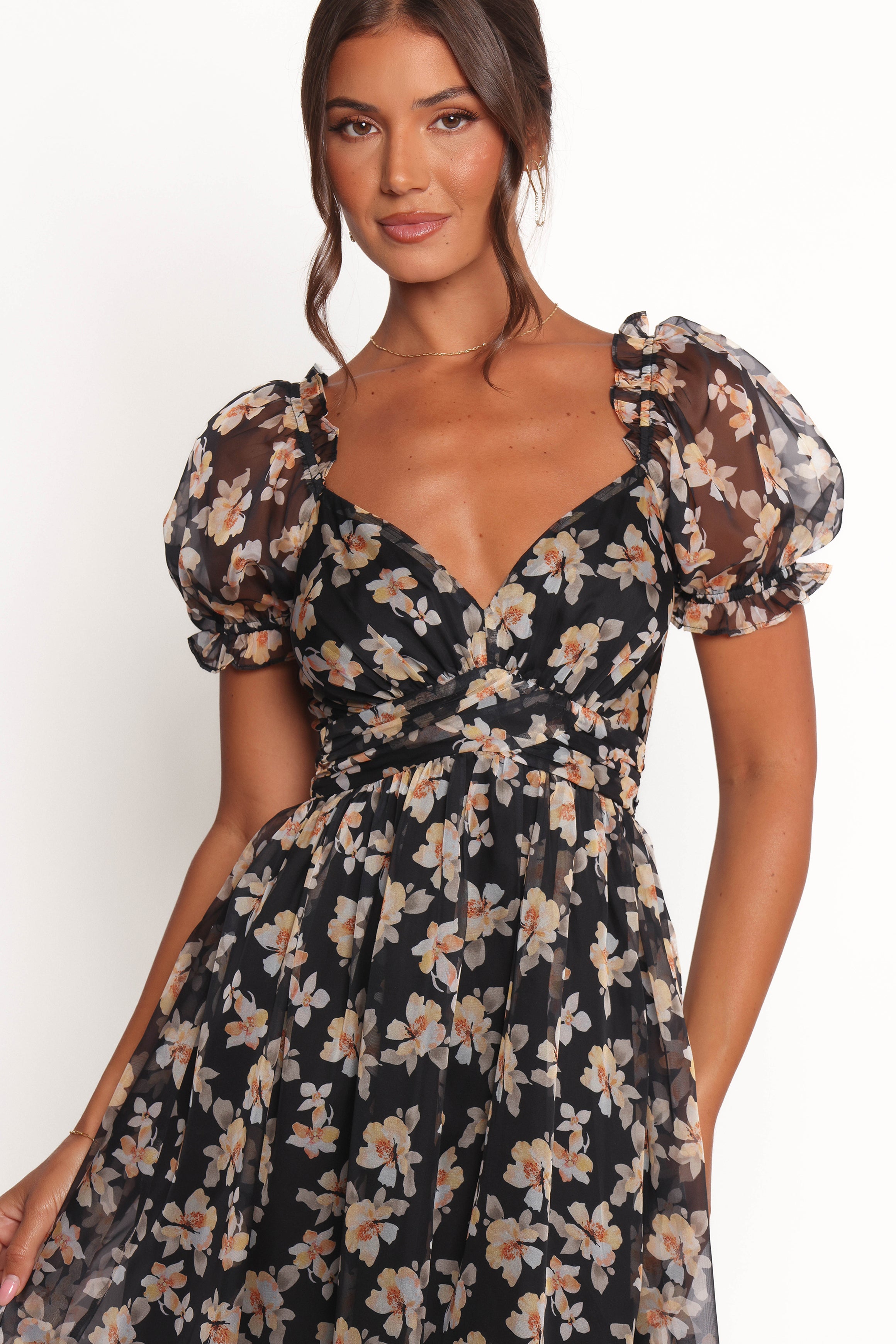 Petal and Pup USA DRESSES Farryn Maxi Dress - Black Beige Floral