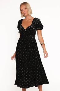 Petal and Pup USA DRESSES Farryn Maxi Dress - Black/Gold Velvet