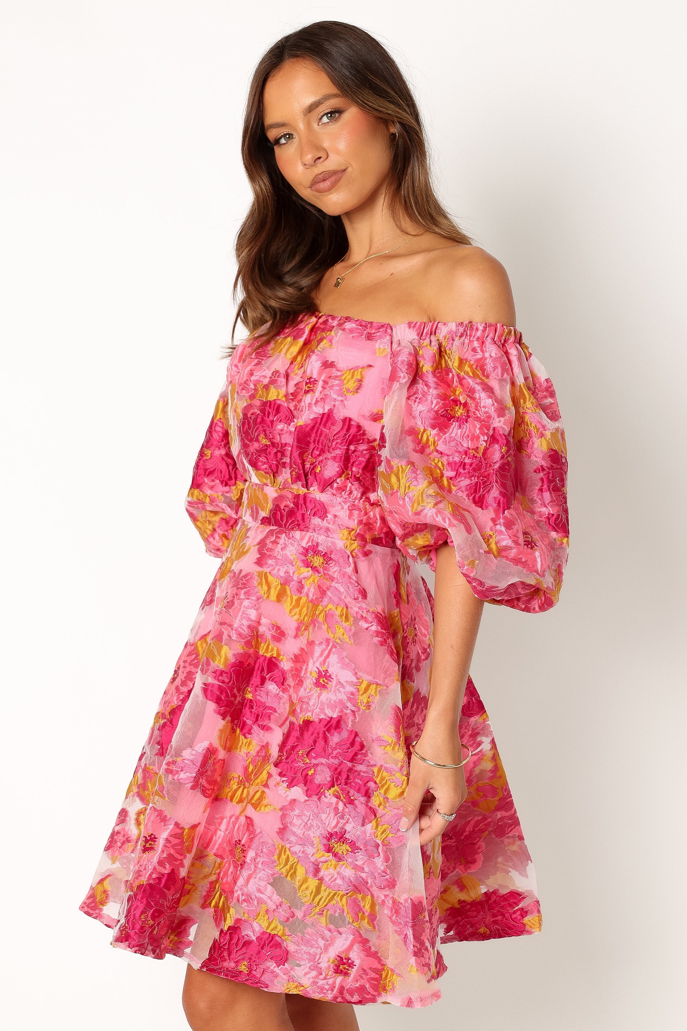 Faye Off Shoulder Mini Dress Pink Floral