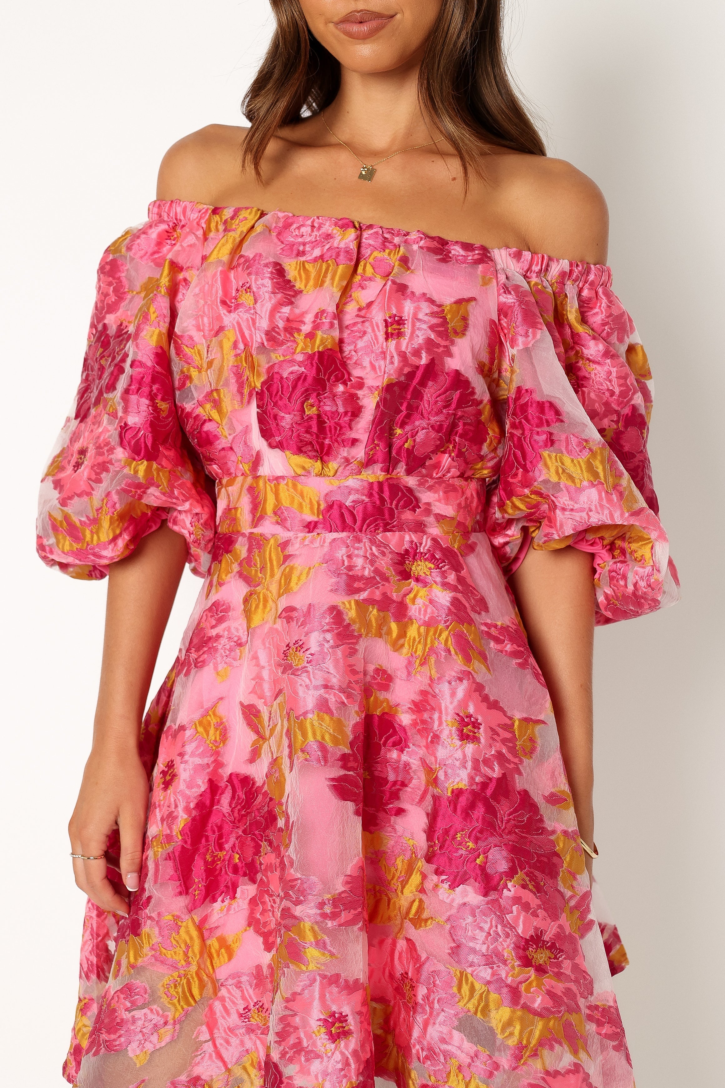 Petal and Pup USA DRESSES Faye Off Shoulder Mini Dress - Pink Floral